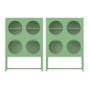 Artiss 2x Buffet Sideboard Cabinet ELLA Cupboard Storage Glass Doors Metal Green AI-SIDE-GL-03-GN-ABX2