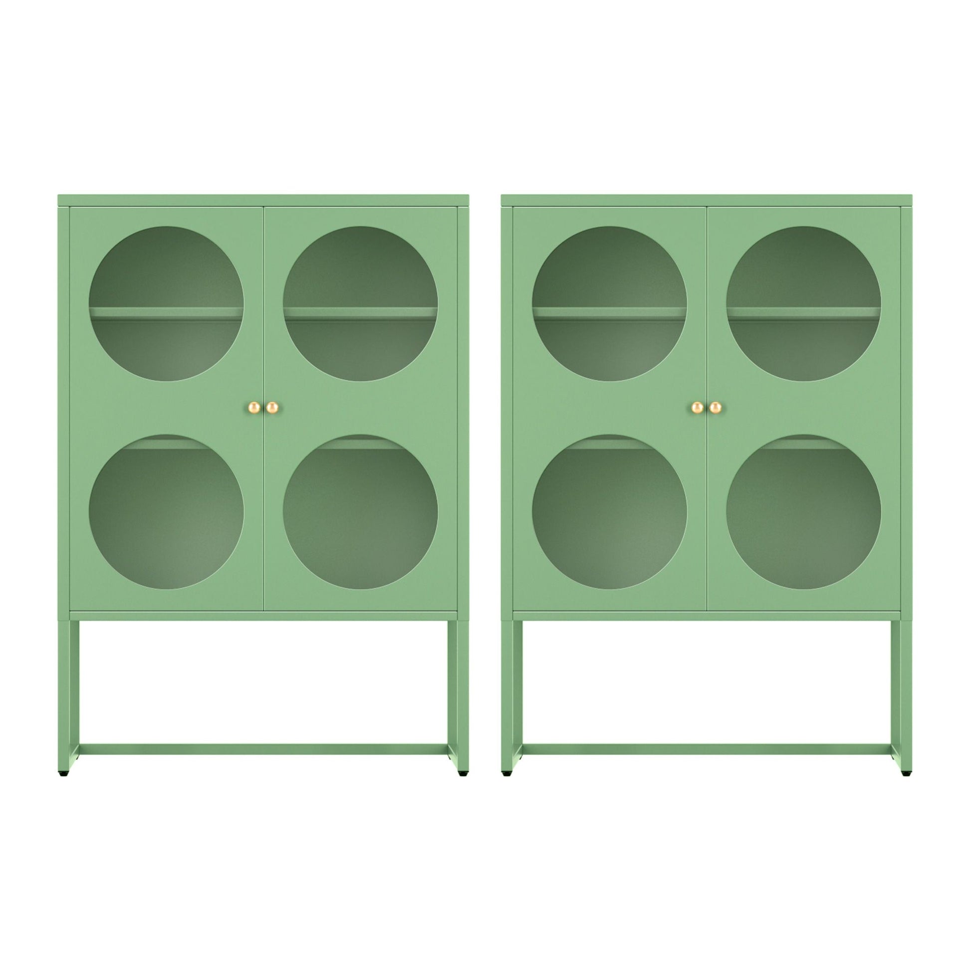Artiss 2x Buffet Sideboard Cabinet ELLA Cupboard Storage Glass Doors Metal Green AI-SIDE-GL-03-GN-ABX2