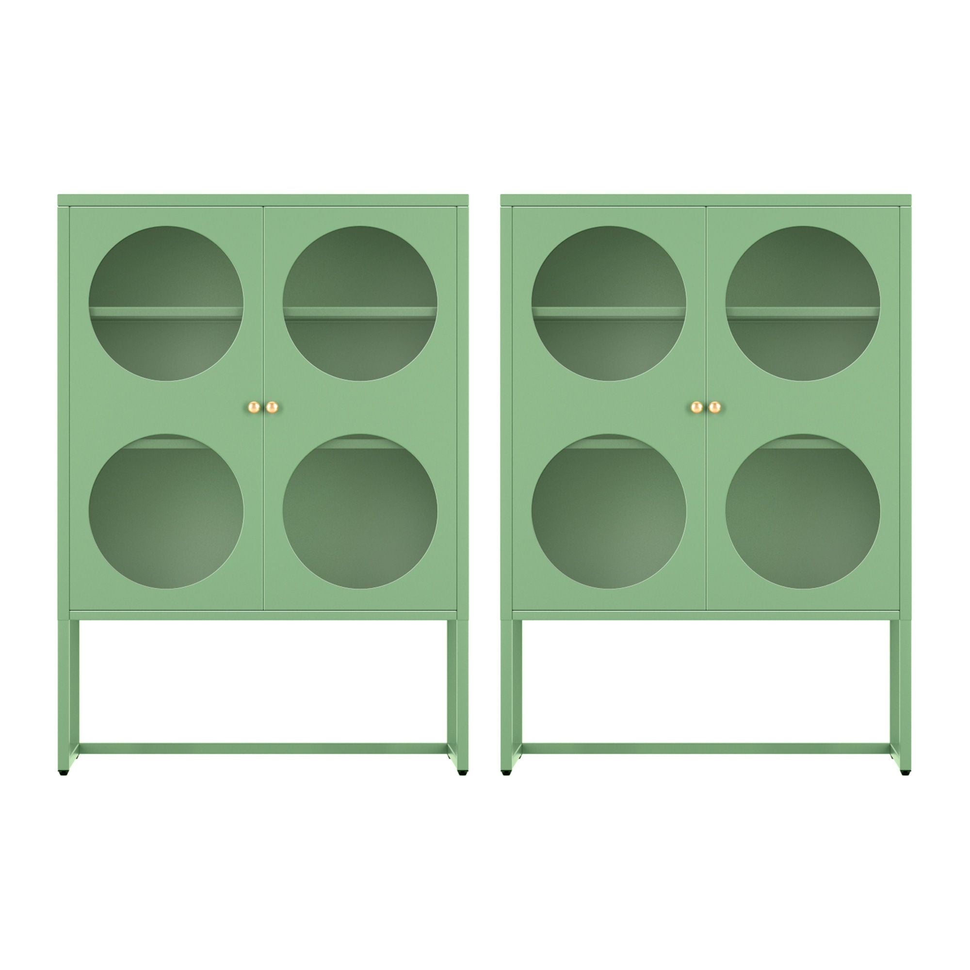 Artiss 2x Buffet Sideboard Cabinet ELLA Cupboard Storage Glass Doors Metal Green AI-SIDE-GL-03-GN-ABX2