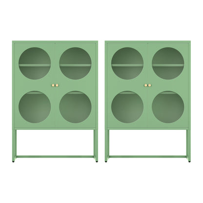 Artiss 2x Buffet Sideboard Cabinet ELLA Cupboard Storage Glass Doors Metal Green AI-SIDE-GL-03-GN-ABX2