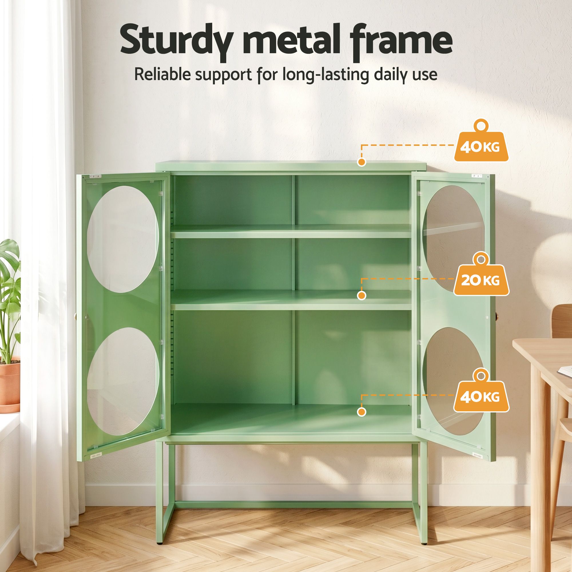 Artiss 2x Buffet Sideboard Cabinet ELLA Cupboard Storage Glass Doors Metal Green AI-SIDE-GL-03-GN-ABX2