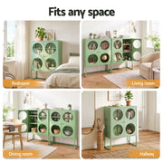 Artiss 2x Buffet Sideboard Cabinet ELLA Cupboard Storage Glass Doors Metal Green AI-SIDE-GL-03-GN-ABX2