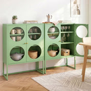 Artiss 2x Buffet Sideboard Cabinet ELLA Cupboard Storage Glass Doors Metal Green AI-SIDE-GL-03-GN-ABX2