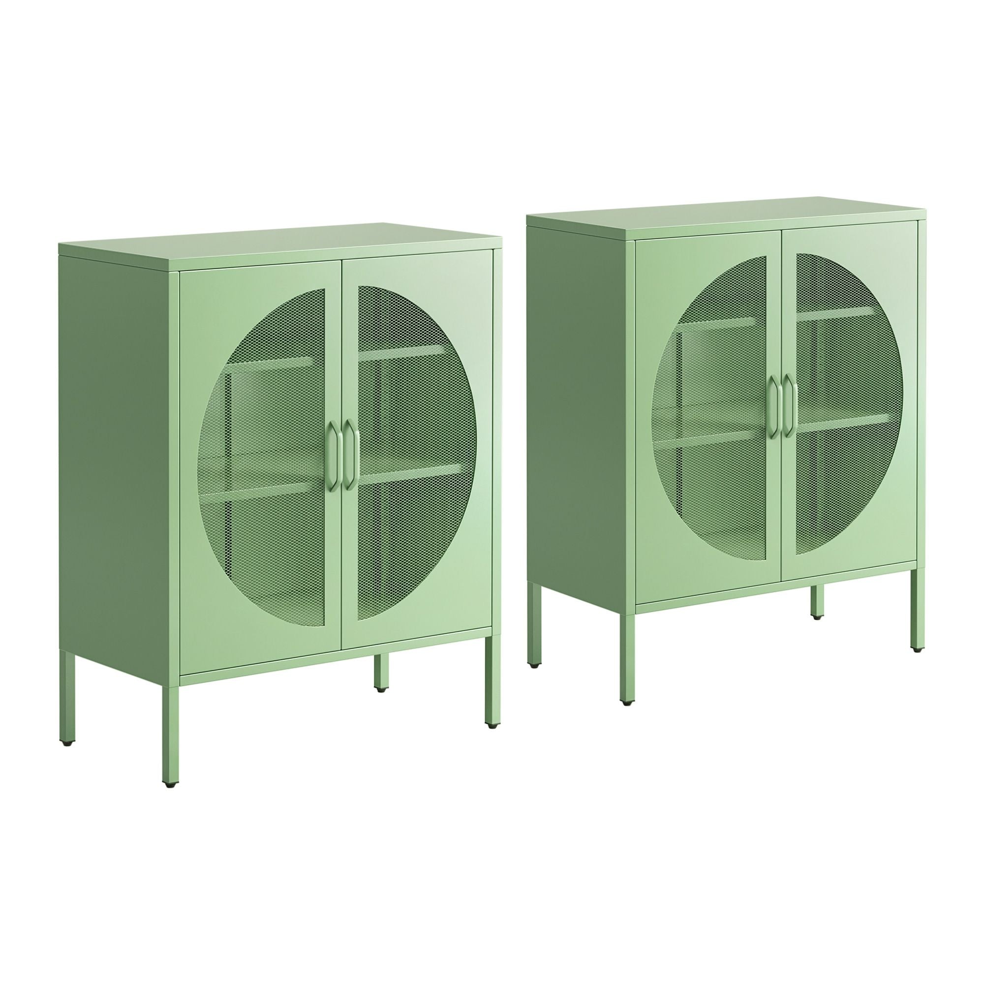 Artiss 2x Buffet Sideboard Cabinet ELSA Cupboard Storage Mesh Doors Metal Green AI-SIDE-M-01-GNX2