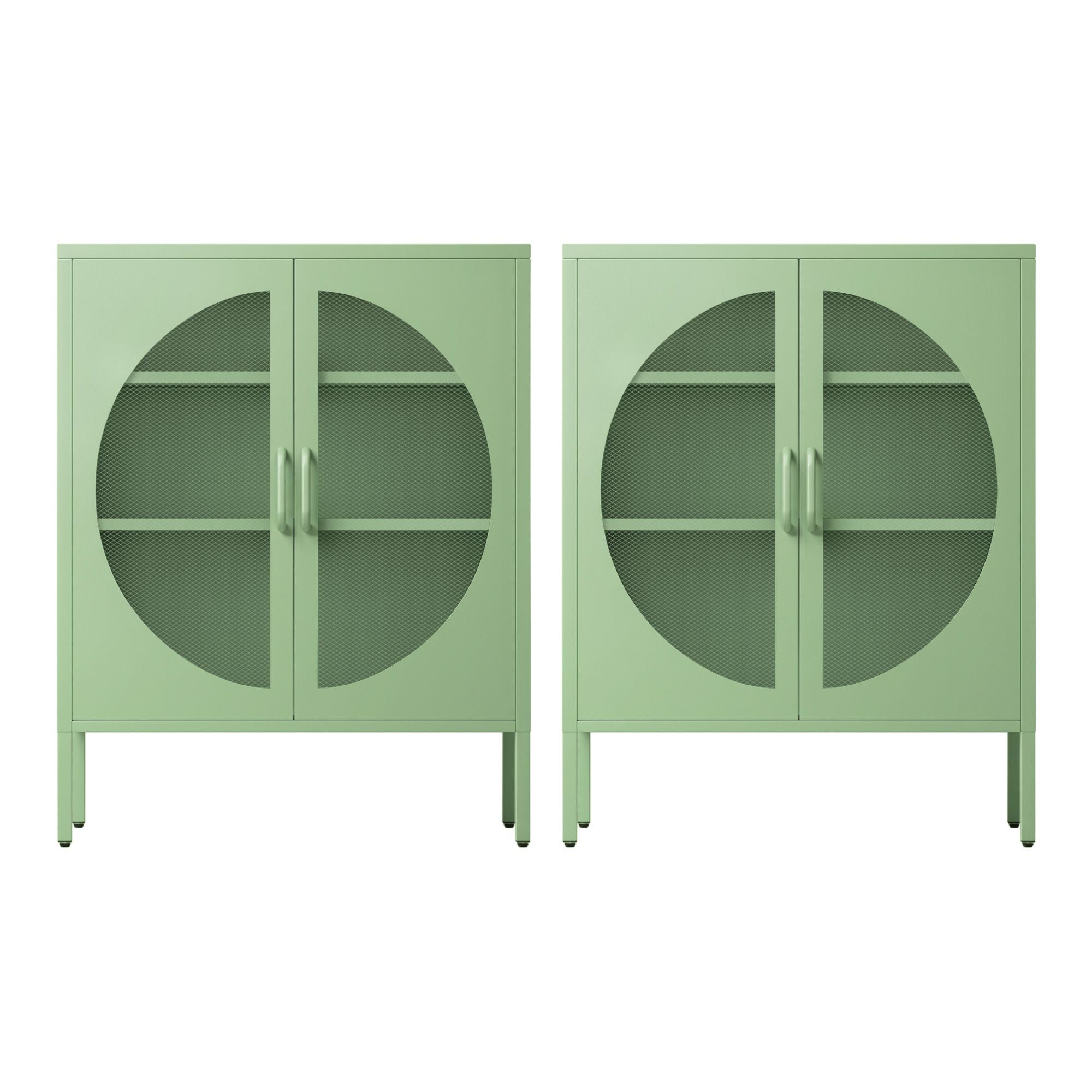 Artiss 2x Buffet Sideboard Cabinet ELSA Cupboard Storage Mesh Doors Metal Green AI-SIDE-M-01-GNX2