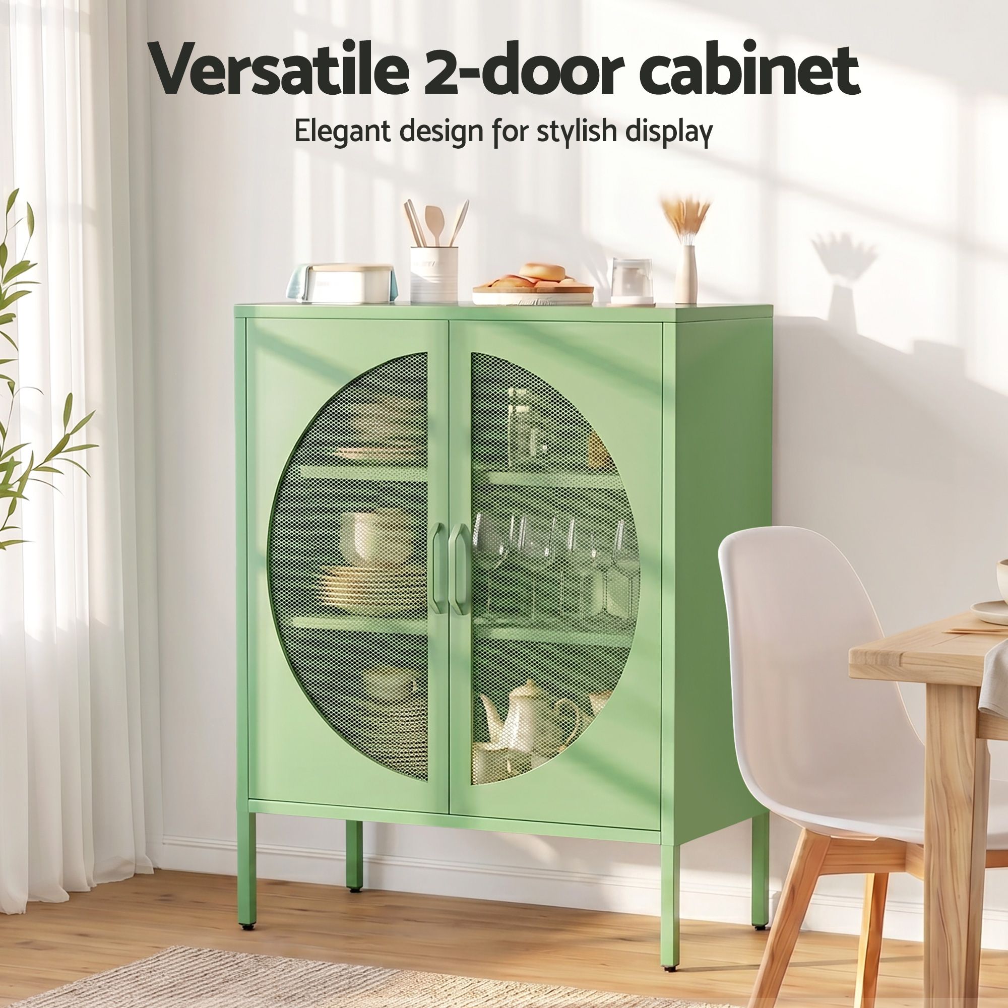 Artiss 2x Buffet Sideboard Cabinet ELSA Cupboard Storage Mesh Doors Metal Green AI-SIDE-M-01-GNX2