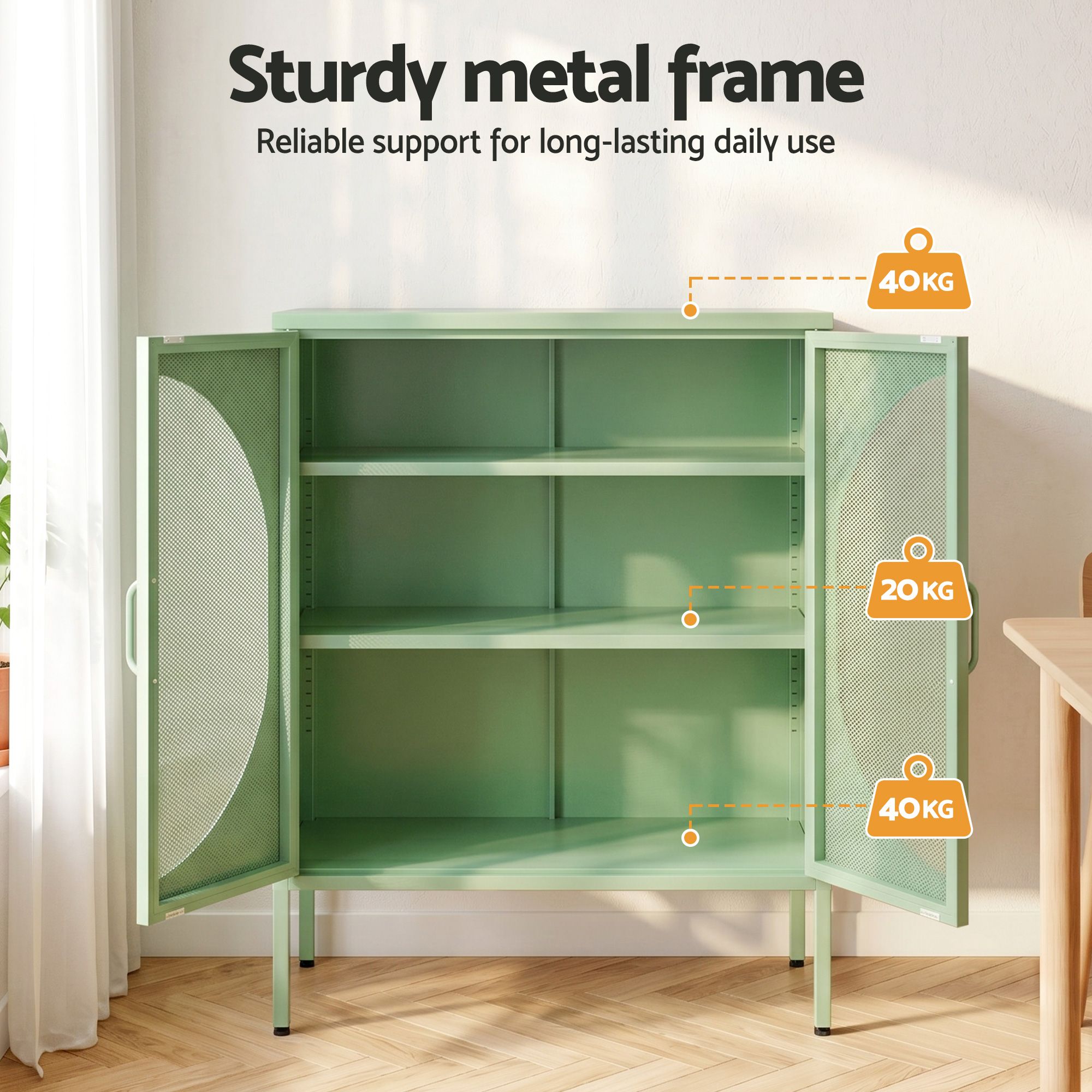Artiss 2x Buffet Sideboard Cabinet ELSA Cupboard Storage Mesh Doors Metal Green AI-SIDE-M-01-GNX2
