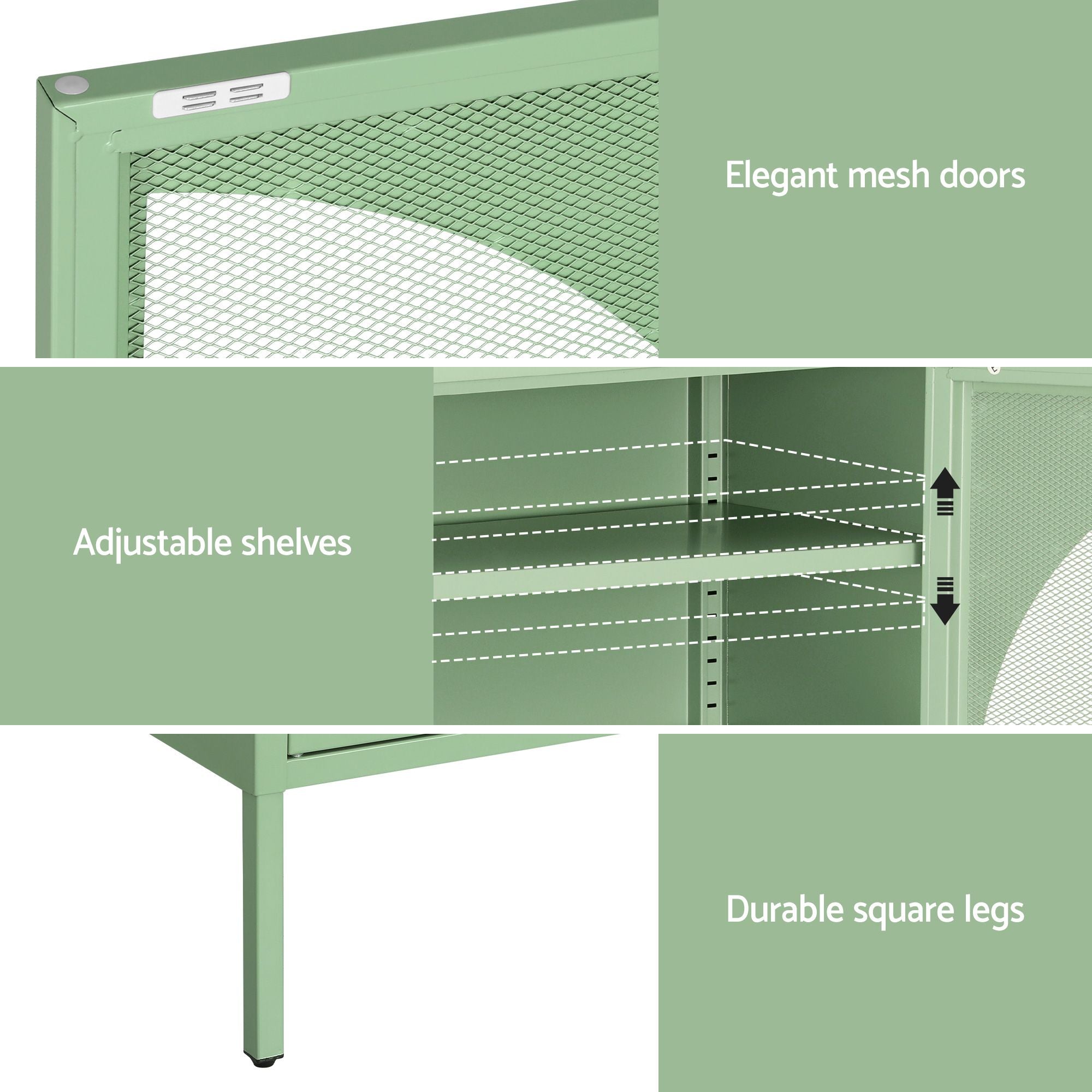 Artiss 2x Buffet Sideboard Cabinet ELSA Cupboard Storage Mesh Doors Metal Green AI-SIDE-M-01-GNX2