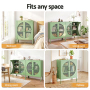 Artiss 2x Buffet Sideboard Cabinet ELSA Cupboard Storage Mesh Doors Metal Green AI-SIDE-M-01-GNX2