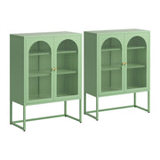 Artiss 2x Buffet Sideboard Cabinet ELMA Cupboard Storage Mesh Doors Metal Green AI-SIDE-M-04-GN-ABX2