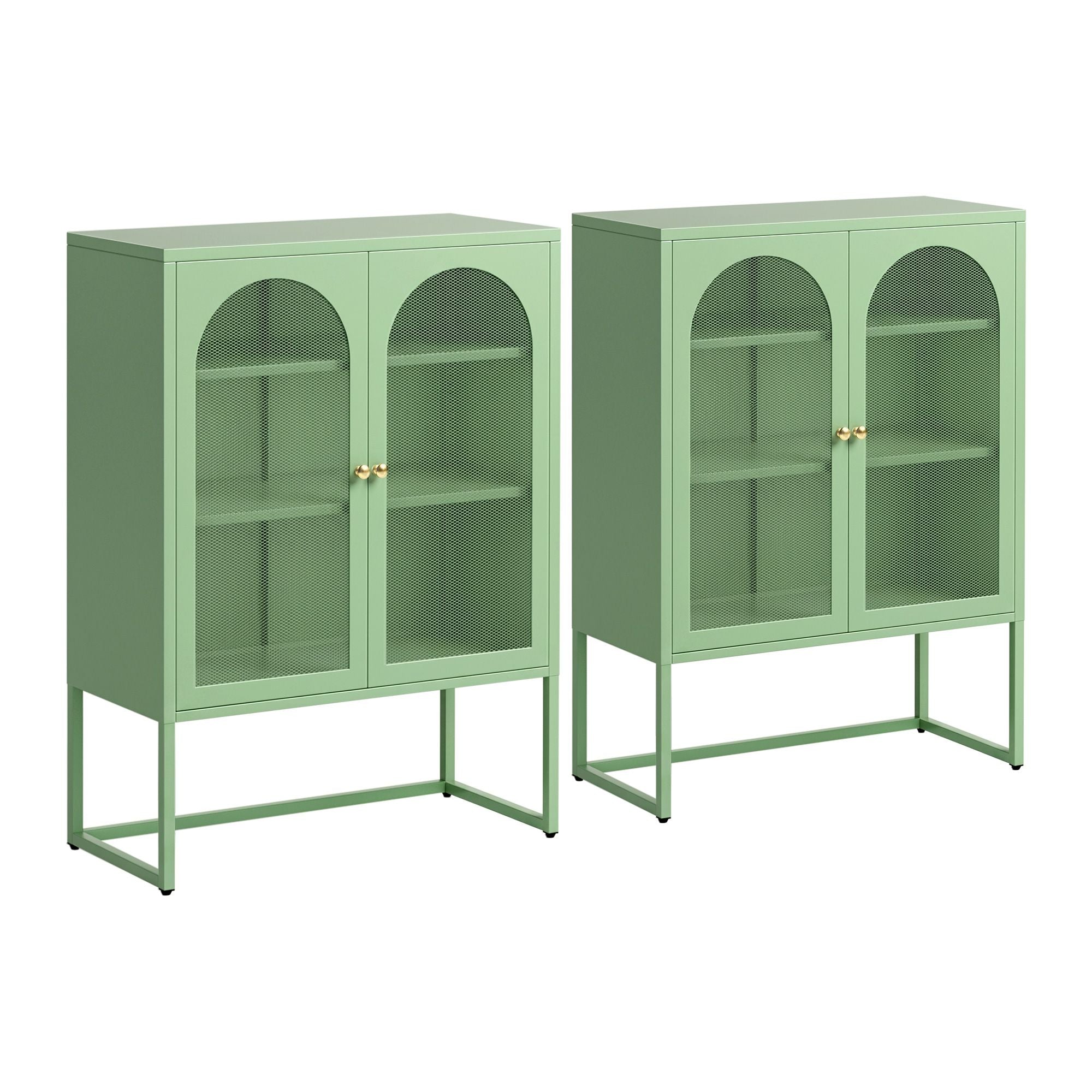 Artiss 2x Buffet Sideboard Cabinet ELMA Cupboard Storage Mesh Doors Metal Green AI-SIDE-M-04-GN-ABX2