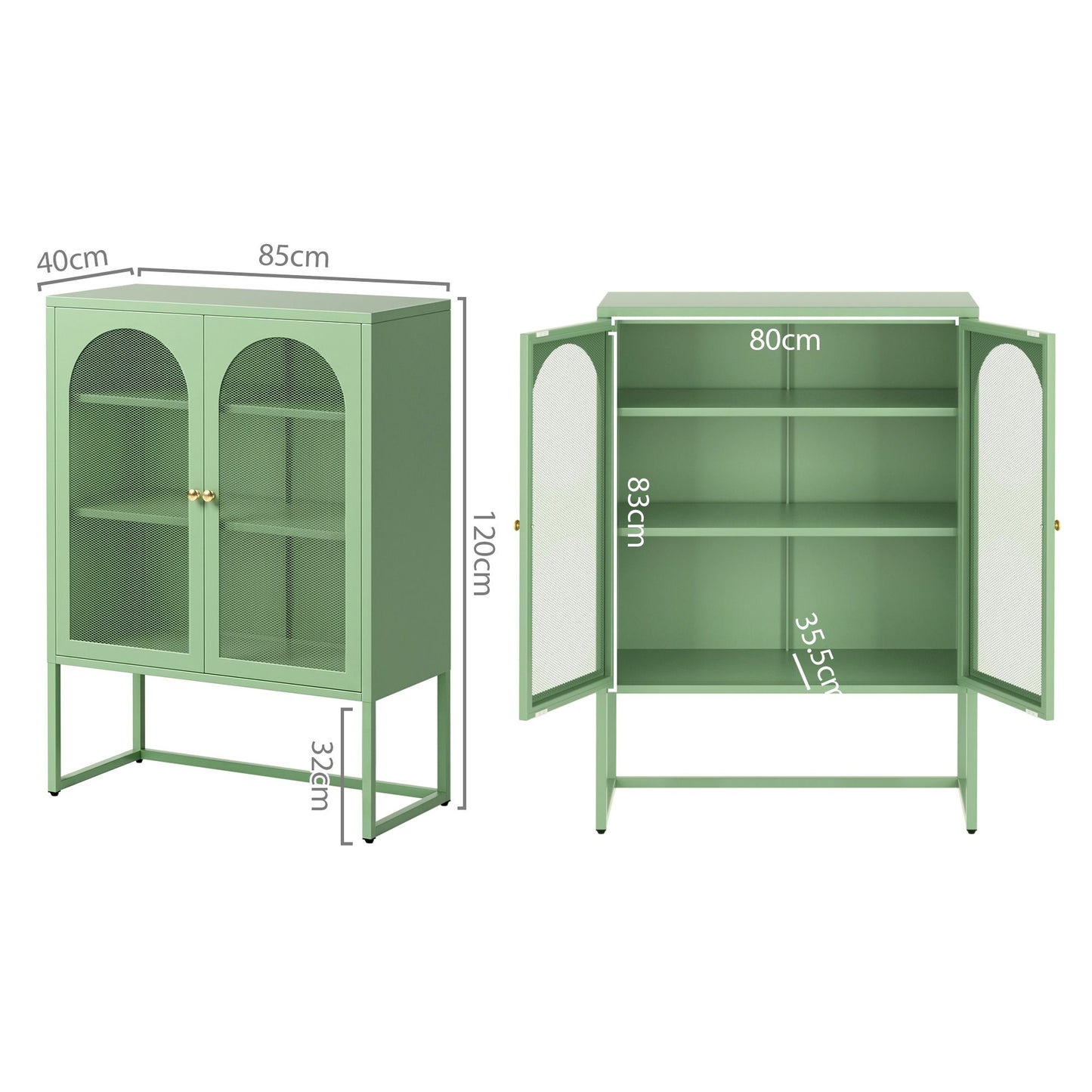 Artiss 2x Buffet Sideboard Cabinet ELMA Cupboard Storage Mesh Doors Metal Green AI-SIDE-M-04-GN-ABX2