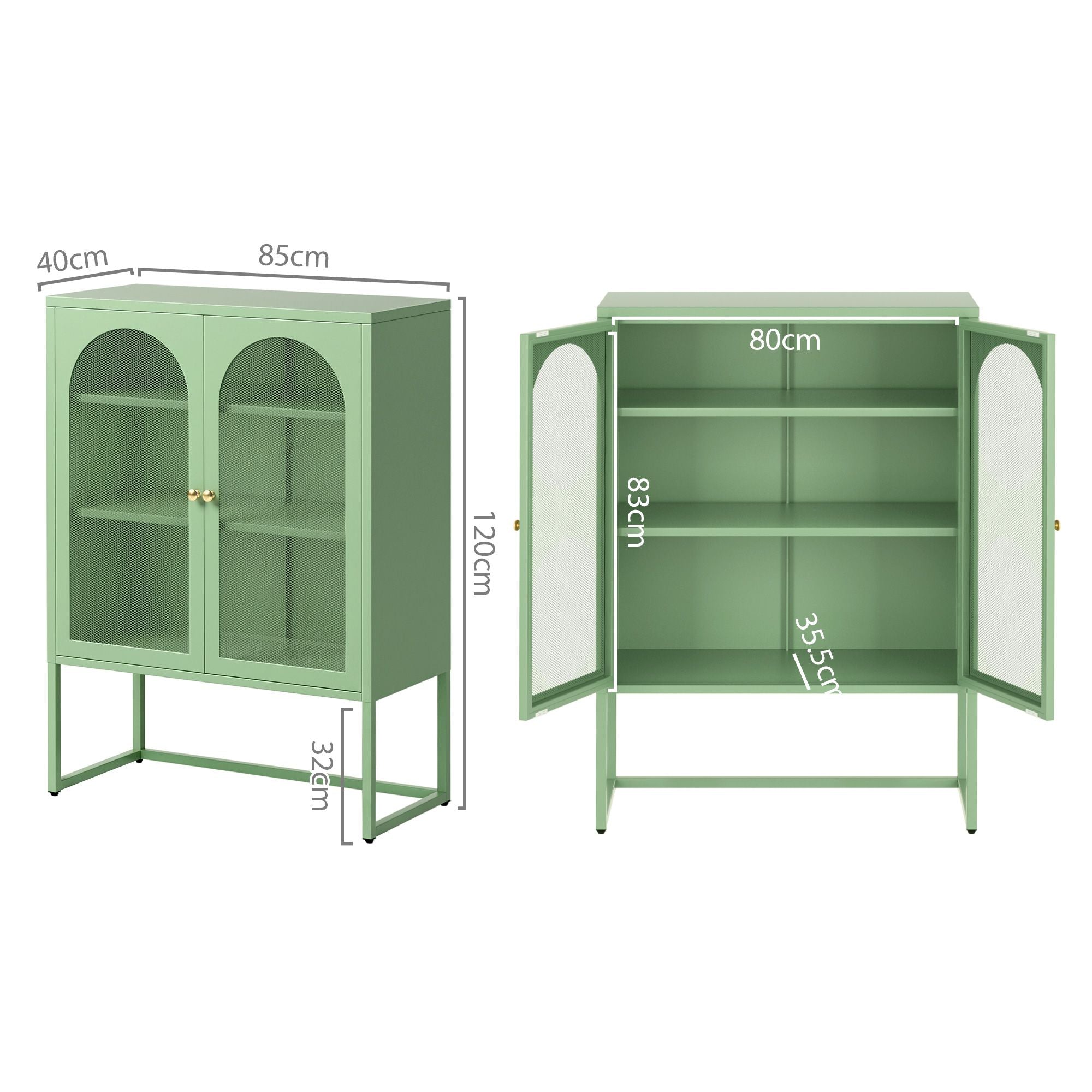 Artiss 2x Buffet Sideboard Cabinet ELMA Cupboard Storage Mesh Doors Metal Green AI-SIDE-M-04-GN-ABX2