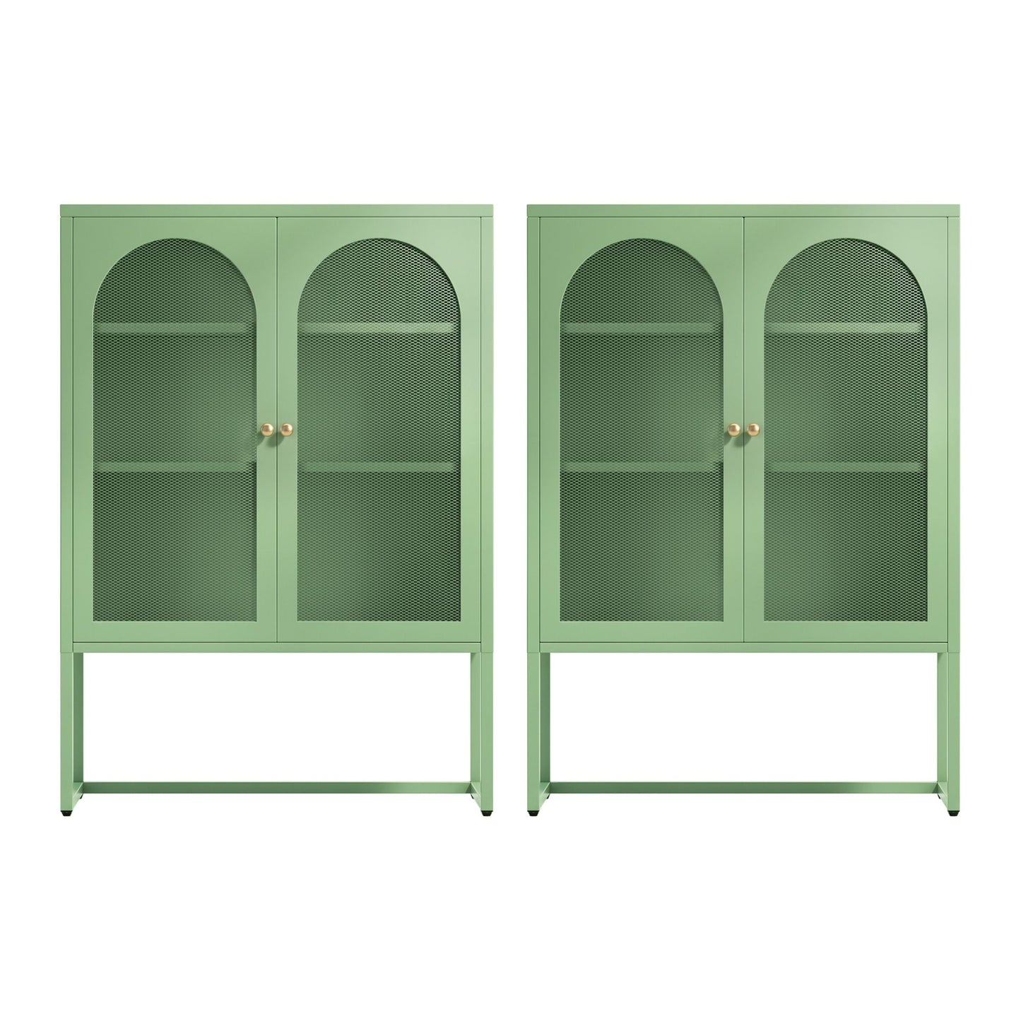 Artiss 2x Buffet Sideboard Cabinet ELMA Cupboard Storage Mesh Doors Metal Green AI-SIDE-M-04-GN-ABX2
