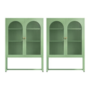 Artiss 2x Buffet Sideboard Cabinet ELMA Cupboard Storage Mesh Doors Metal Green AI-SIDE-M-04-GN-ABX2