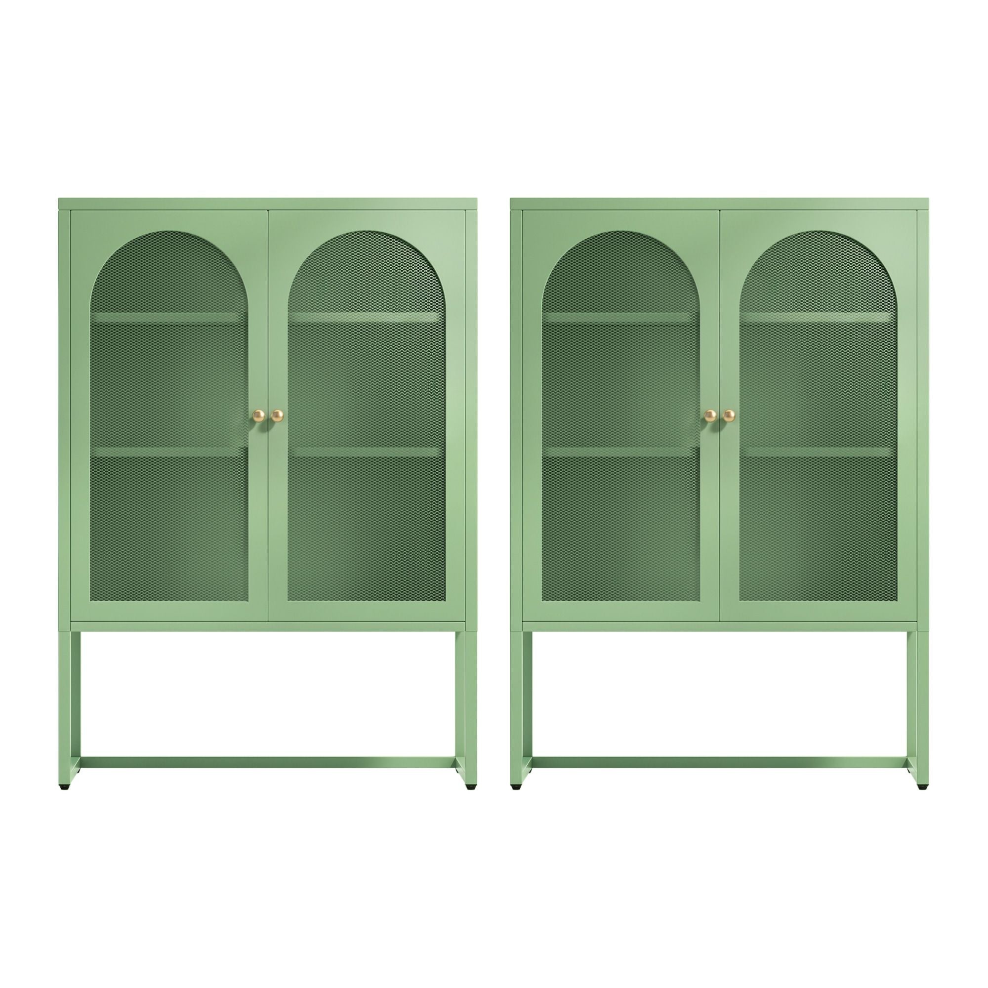 Artiss 2x Buffet Sideboard Cabinet ELMA Cupboard Storage Mesh Doors Metal Green AI-SIDE-M-04-GN-ABX2