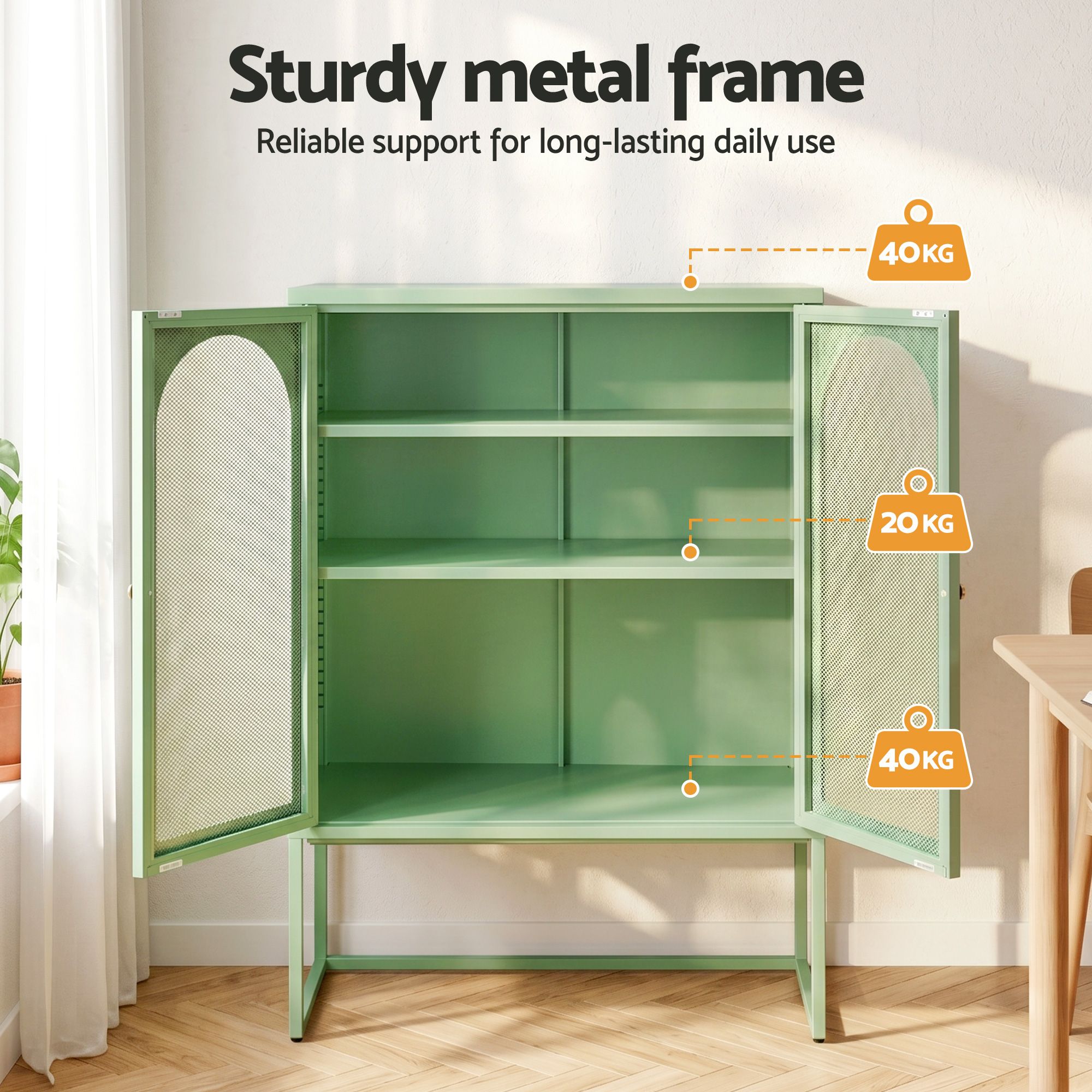 Artiss 2x Buffet Sideboard Cabinet ELMA Cupboard Storage Mesh Doors Metal Green AI-SIDE-M-04-GN-ABX2