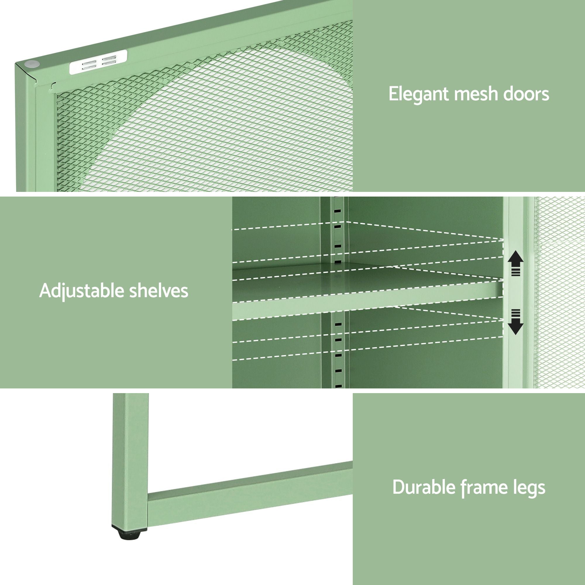 Artiss 2x Buffet Sideboard Cabinet ELMA Cupboard Storage Mesh Doors Metal Green AI-SIDE-M-04-GN-ABX2