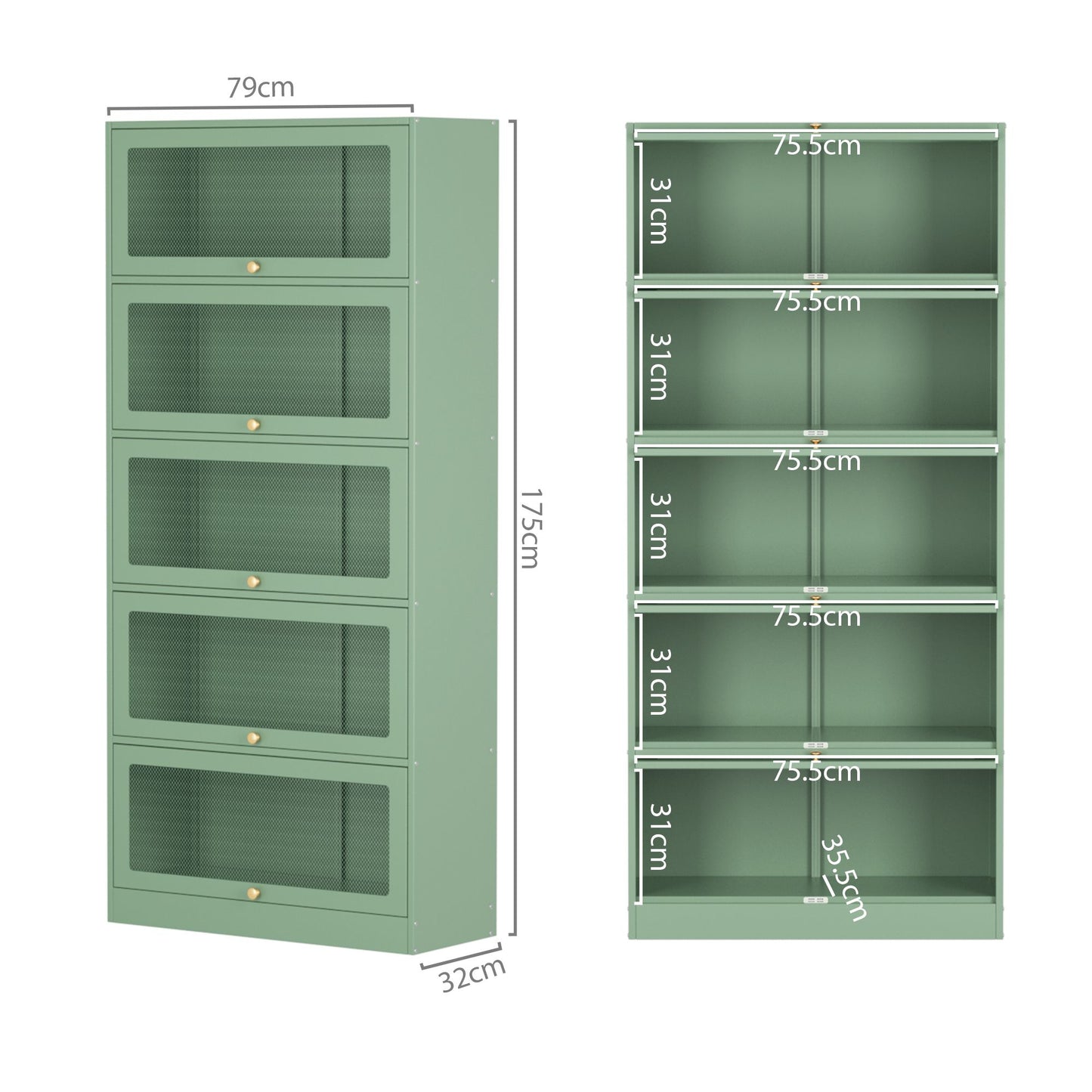 Artiss Buffet Sideboard Metal Cabinet - ELIA Green AI-SIDE-M-5D-02-GN-AB