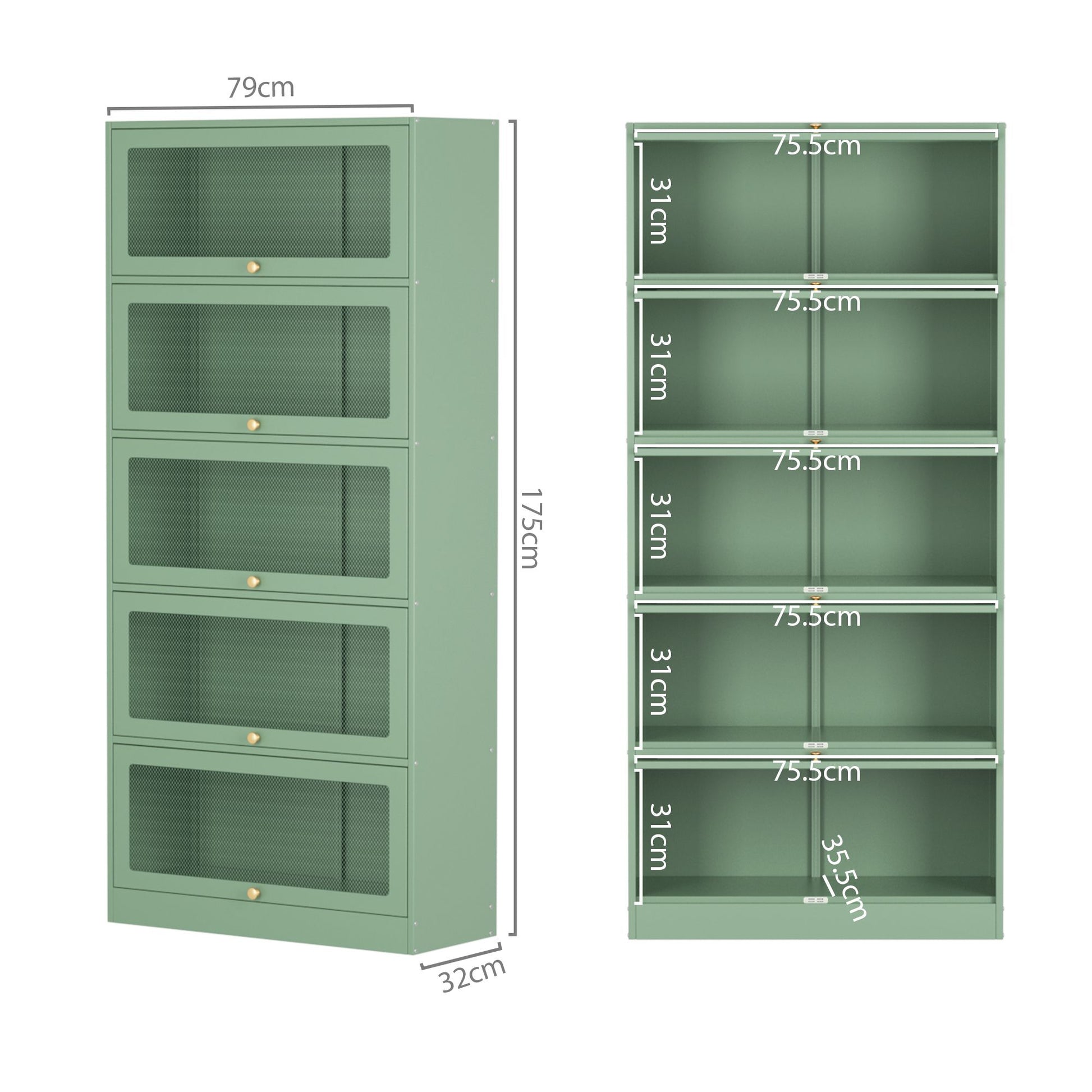 Artiss Buffet Sideboard Metal Cabinet - ELIA Green AI-SIDE-M-5D-02-GN-AB
