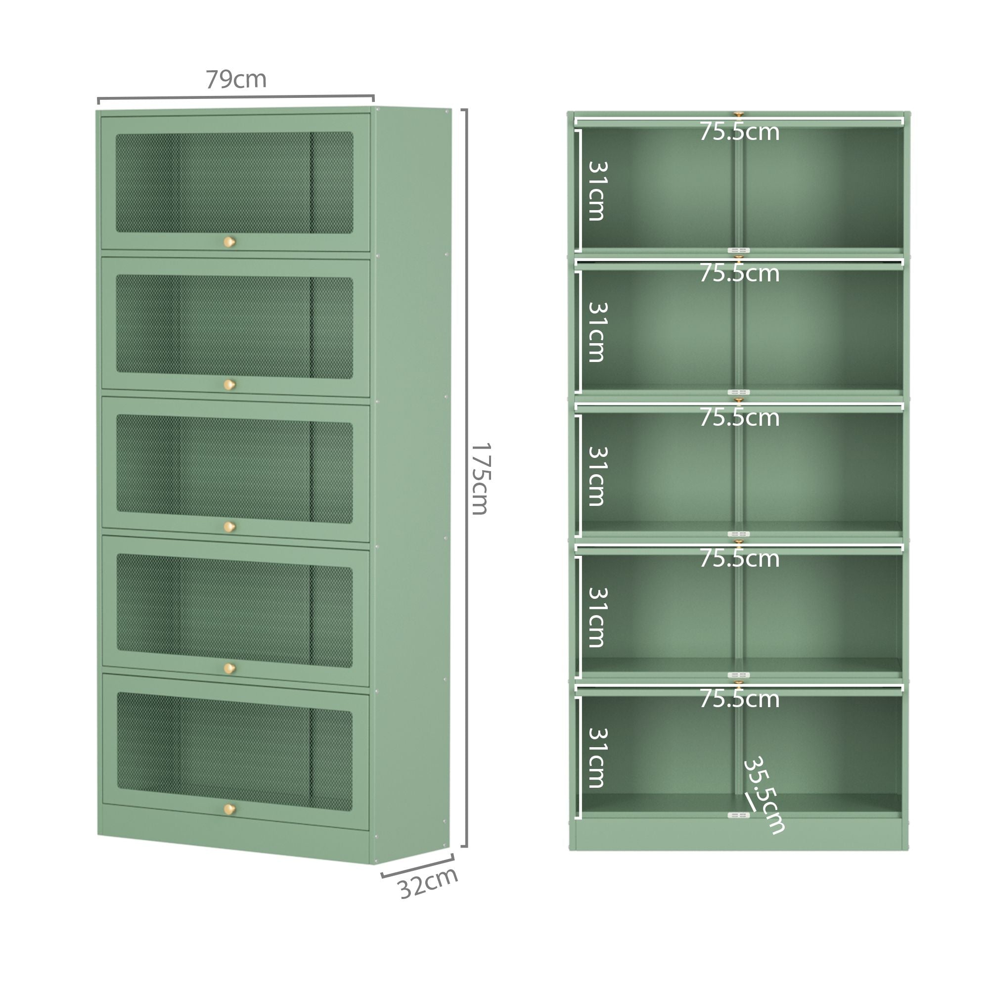Artiss Buffet Sideboard Metal Cabinet - ELIA Green AI-SIDE-M-5D-02-GN-AB