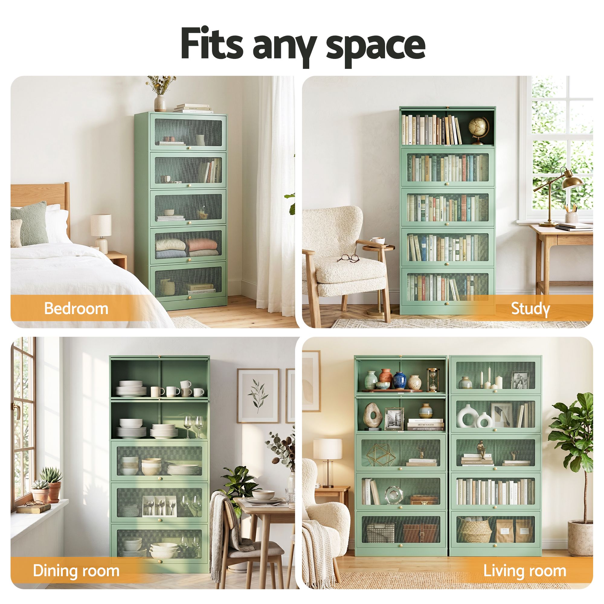 Artiss Buffet Sideboard Metal Cabinet - ELIA Green AI-SIDE-M-5D-02-GN-AB