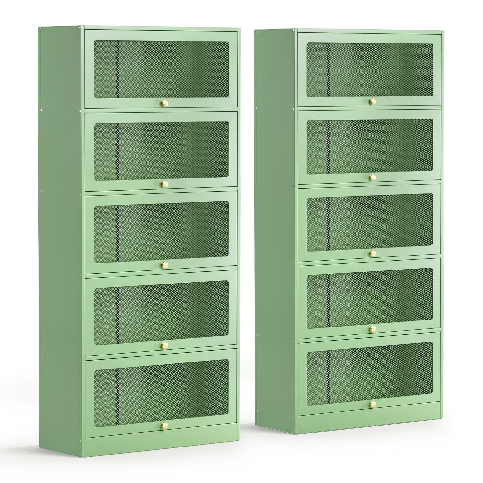 Artiss 2x Buffet Sideboard Cabinet Storage Cupboard Mesh Doors Metal ELIA Green AI-SIDE-M-5D-02-GN-ABX2