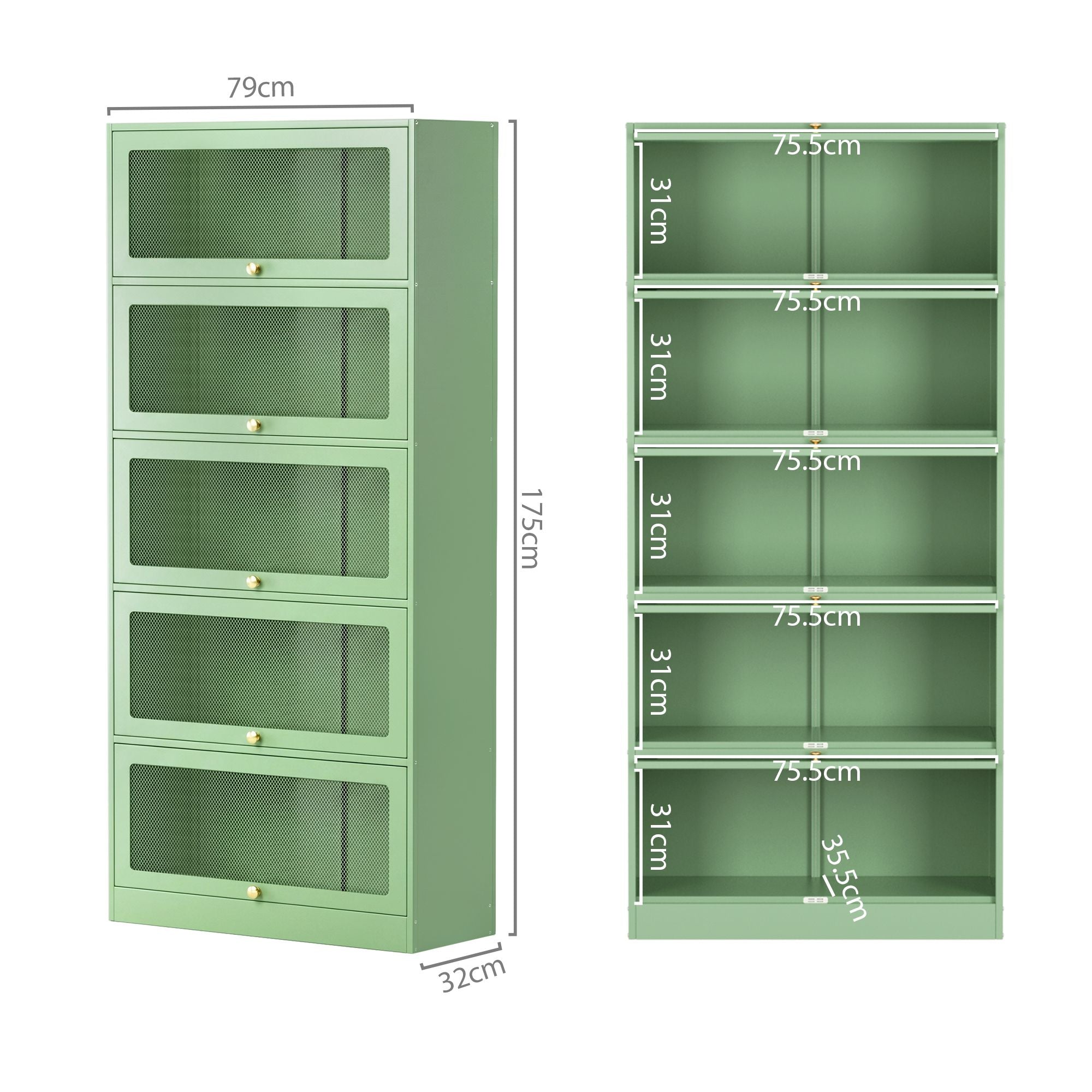 Artiss 2x Buffet Sideboard Cabinet Storage Cupboard Mesh Doors Metal ELIA Green AI-SIDE-M-5D-02-GN-ABX2