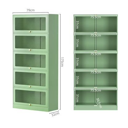 Artiss 2x Buffet Sideboard Cabinet Storage Cupboard Mesh Doors Metal ELIA Green AI-SIDE-M-5D-02-GN-ABX2