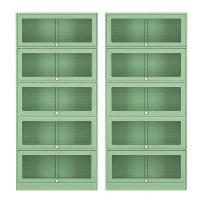 Artiss 2x Buffet Sideboard Cabinet Storage Cupboard Mesh Doors Metal ELIA Green AI-SIDE-M-5D-02-GN-ABX2