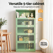 Artiss 2x Buffet Sideboard Cabinet Storage Cupboard Mesh Doors Metal ELIA Green AI-SIDE-M-5D-02-GN-ABX2