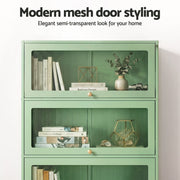 Artiss 2x Buffet Sideboard Cabinet Storage Cupboard Mesh Doors Metal ELIA Green AI-SIDE-M-5D-02-GN-ABX2