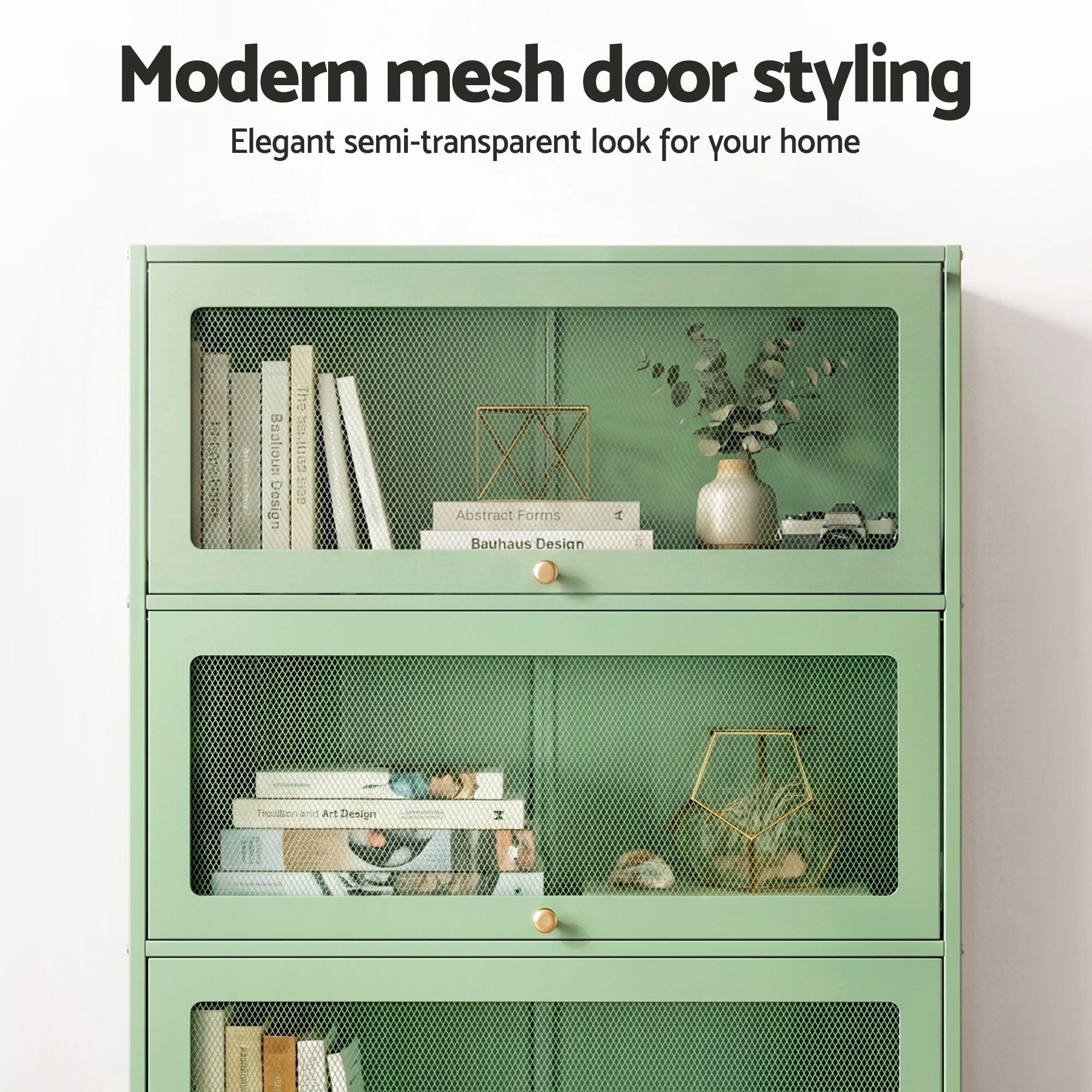 Artiss 2x Buffet Sideboard Cabinet Storage Cupboard Mesh Doors Metal ELIA Green AI-SIDE-M-5D-02-GN-ABX2