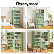 Artiss 2x Buffet Sideboard Cabinet Storage Cupboard Mesh Doors Metal ELIA Green AI-SIDE-M-5D-02-GN-ABX2