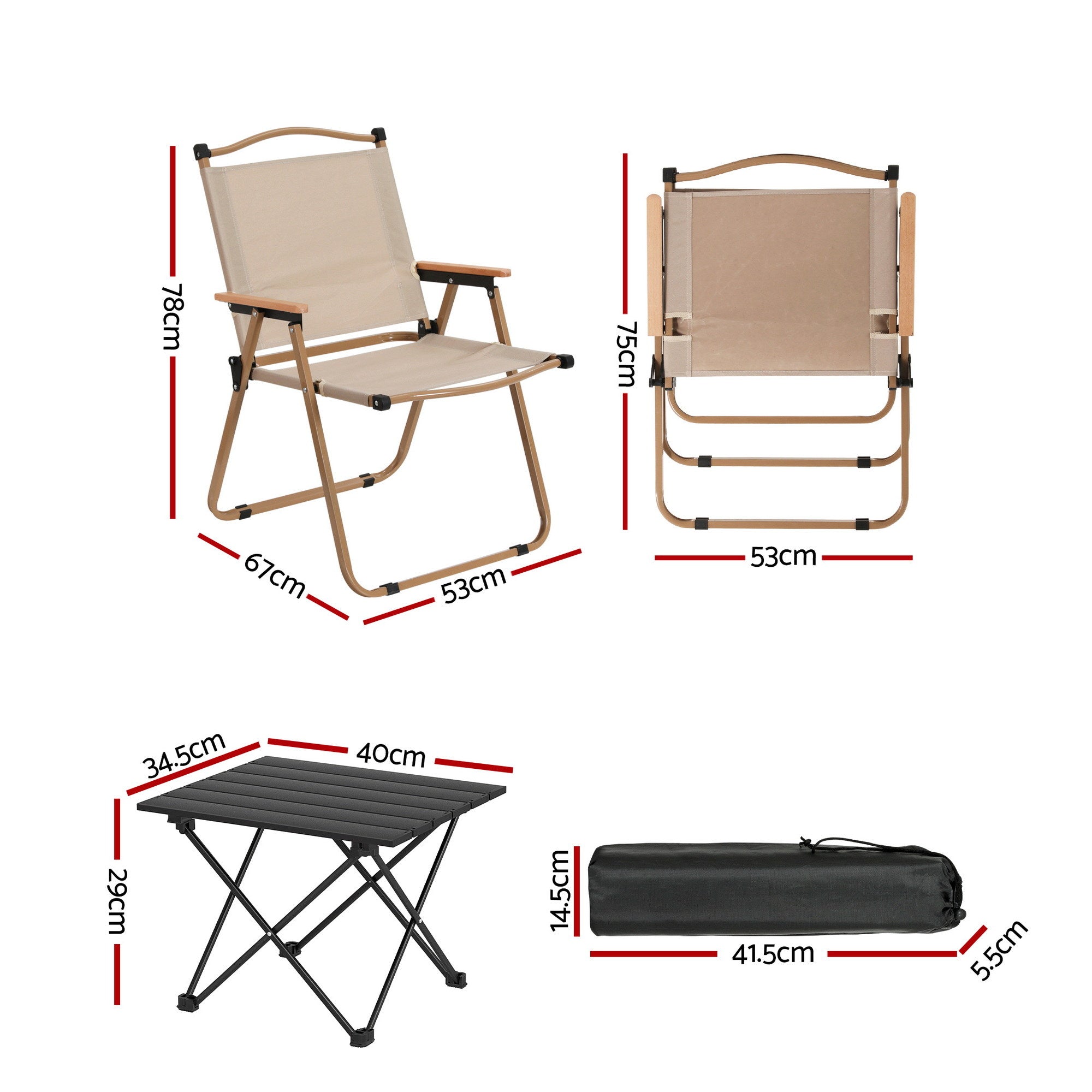 Weisshorn 3pc Camping Table Chair Set Outdoor Folding Aluminium Portable Picnic ALU-FOLD-BGX2-ALUM-40