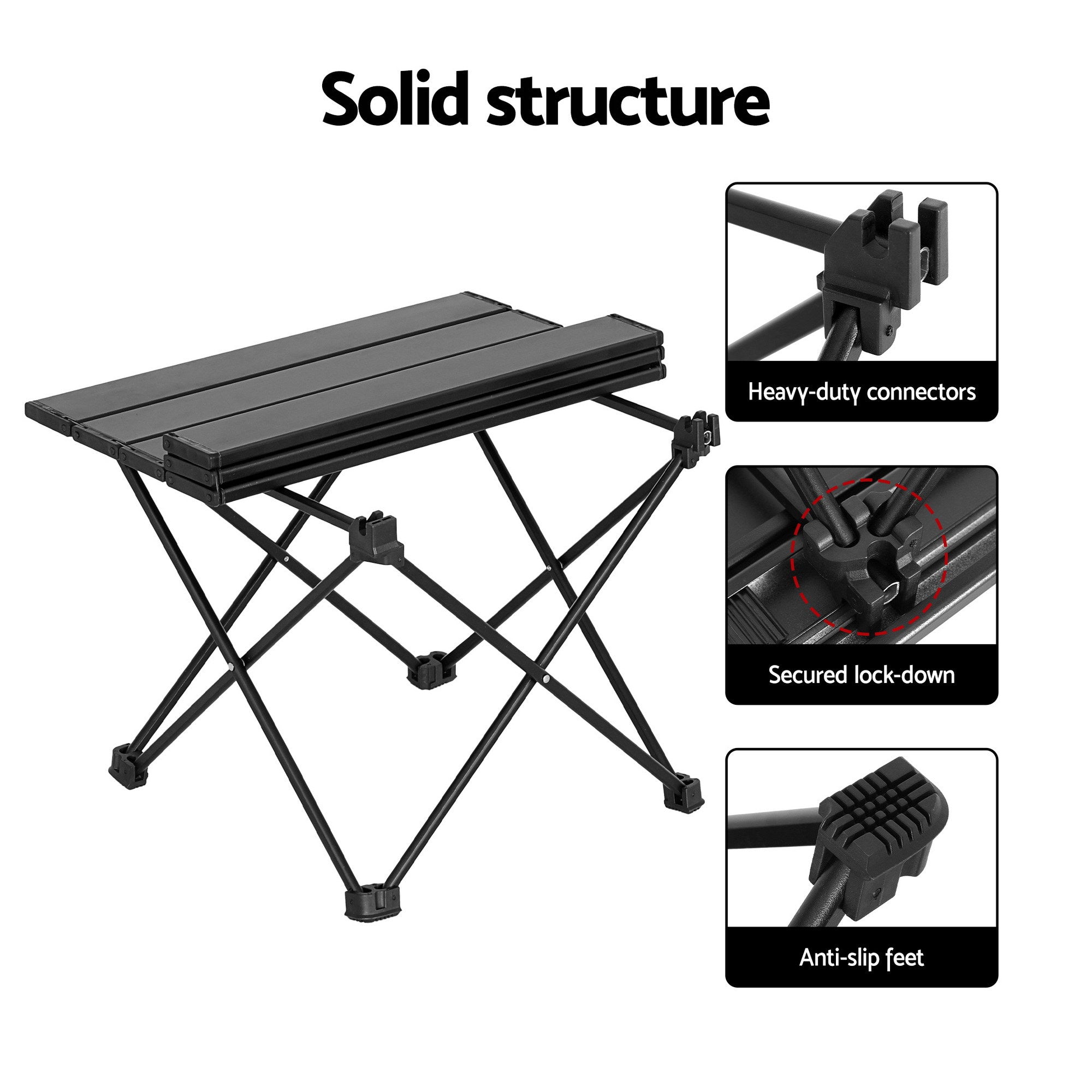 Weisshorn 3pc Camping Table Chair Set Outdoor Folding Aluminium Portable Picnic ALU-FOLD-BGX2-ALUM-40