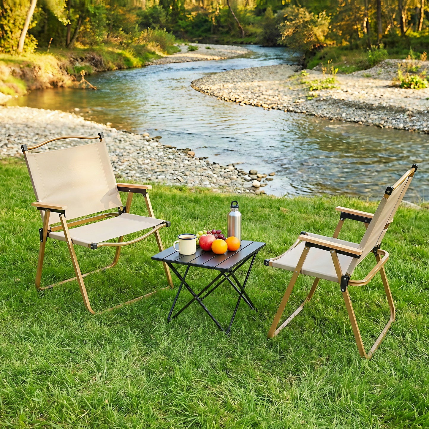Weisshorn 3pc Camping Table Chair Set Outdoor Folding Aluminium Portable Picnic ALU-FOLD-BGX2-ALUM-40