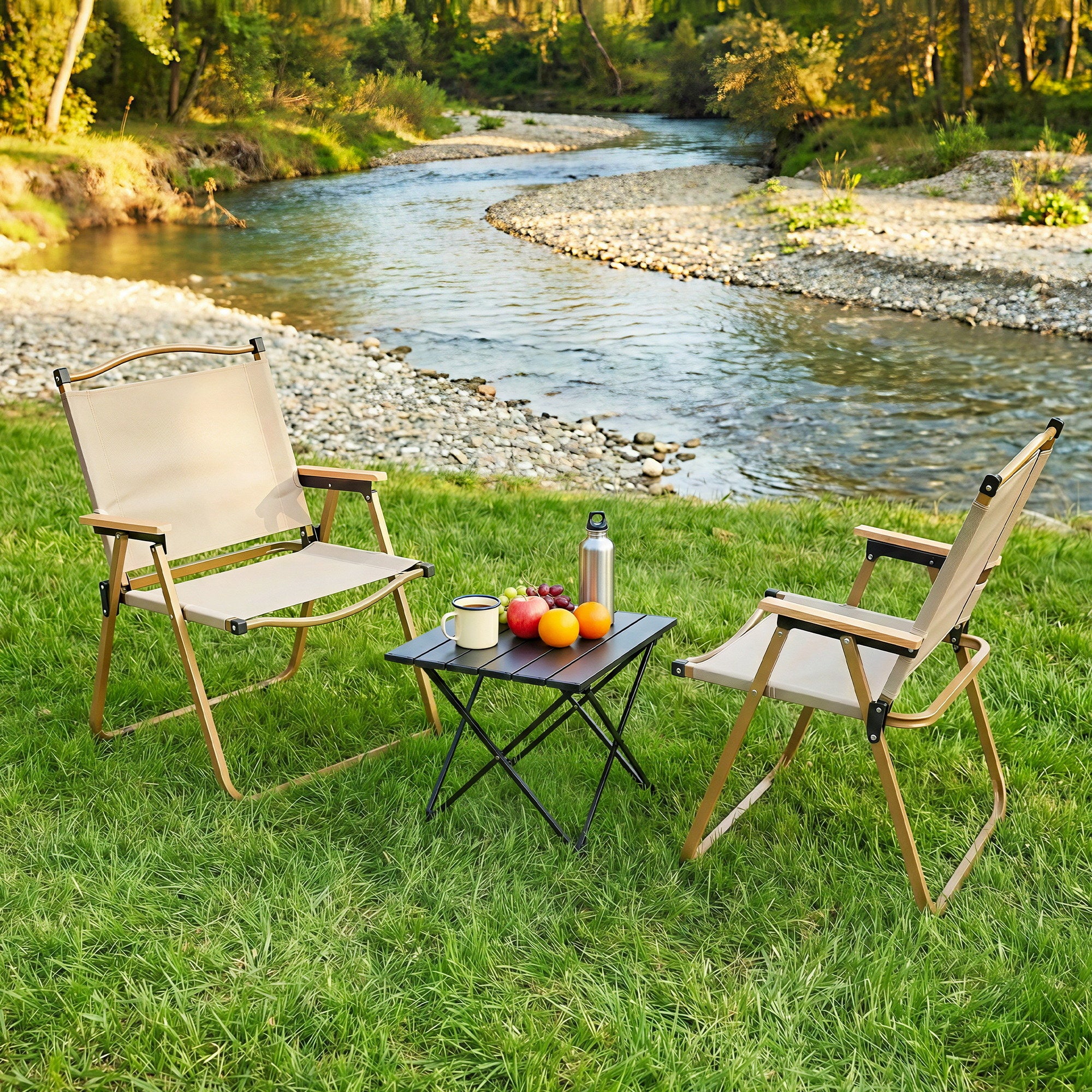 Weisshorn 3pc Camping Table Chair Set Outdoor Folding Aluminium Portable Picnic ALU-FOLD-BGX2-ALUM-40