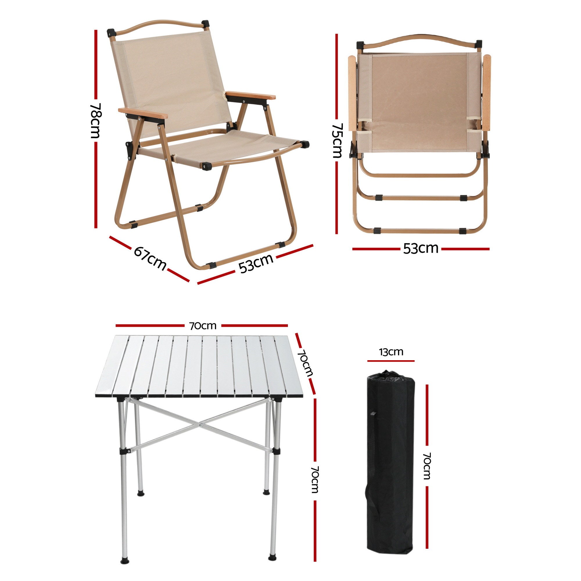 Weisshorn 3pc Camping Table Chair Set Outdoor Folding Aluminium Portable Picnic ALU-FOLD-BGX2-ALUM-70
