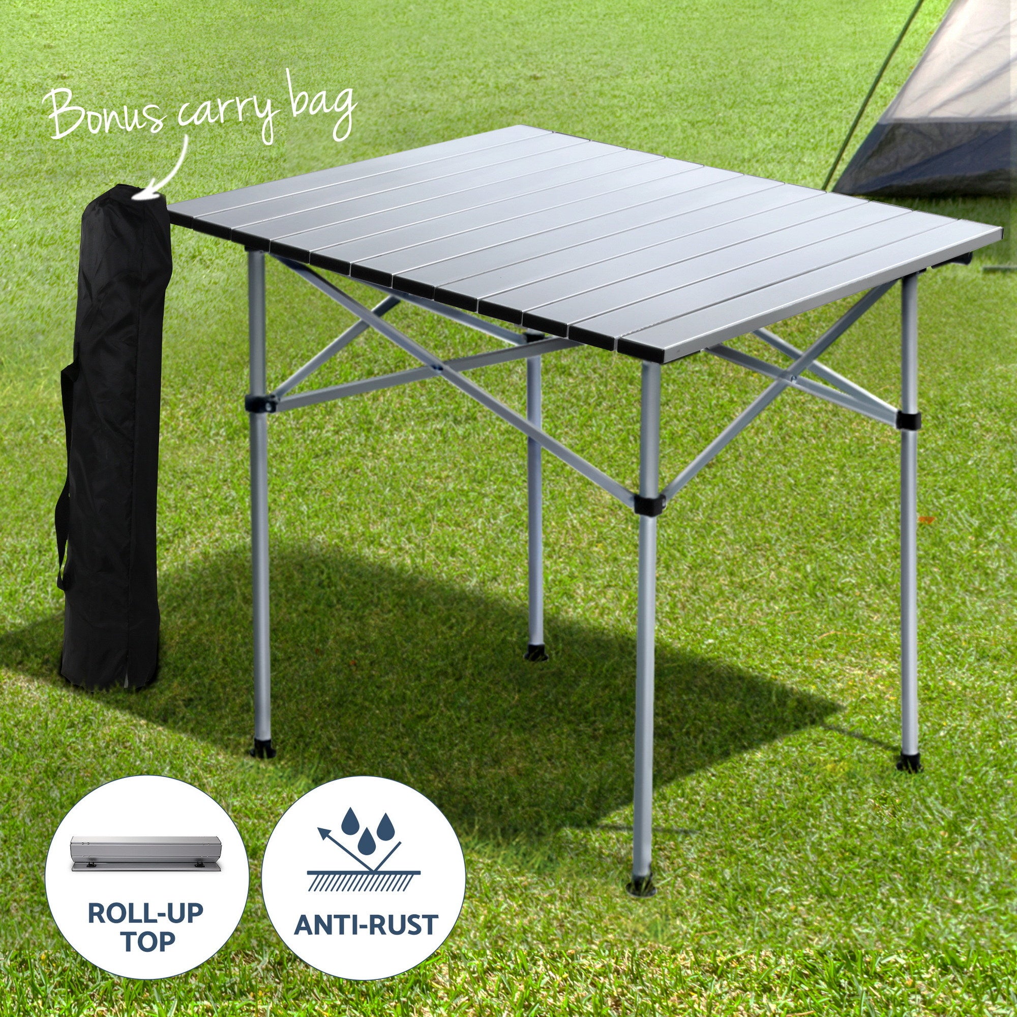 Weisshorn 3pc Camping Table Chair Set Outdoor Folding Aluminium Portable Picnic ALU-FOLD-BGX2-ALUM-70