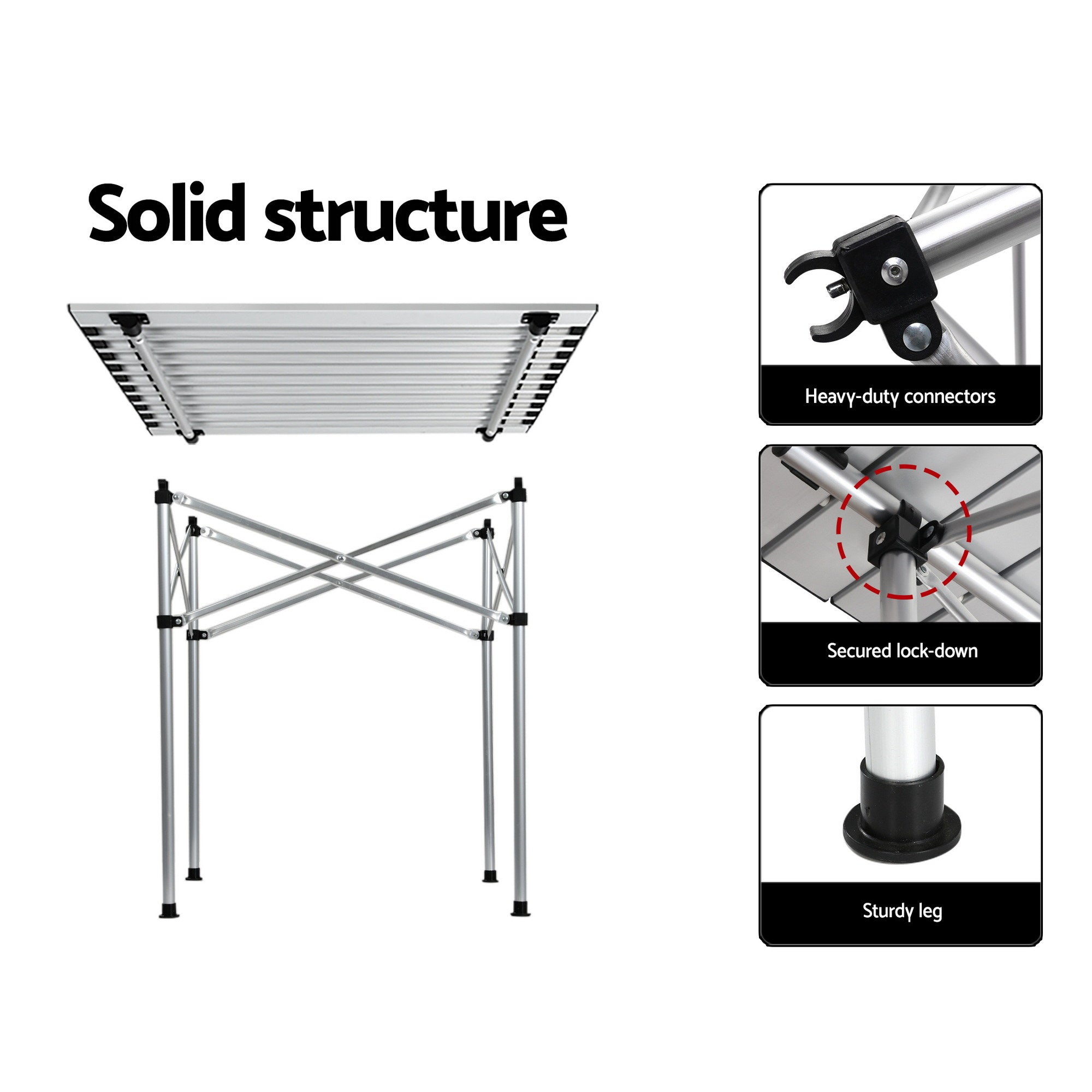 Weisshorn 3pc Camping Table Chair Set Outdoor Folding Aluminium Portable Picnic ALU-FOLD-BGX2-ALUM-70