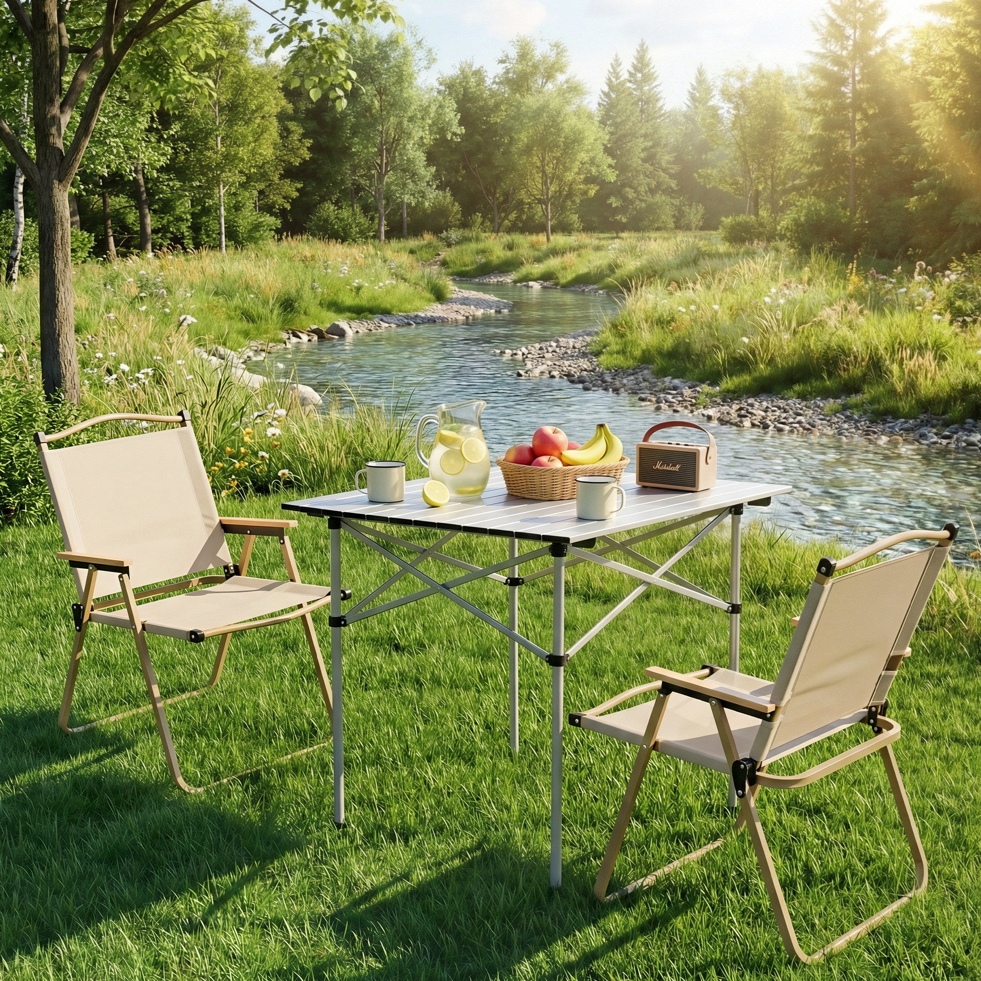Weisshorn 3pc Camping Table Chair Set Outdoor Folding Aluminium Portable Picnic ALU-FOLD-BGX2-ALUM-70