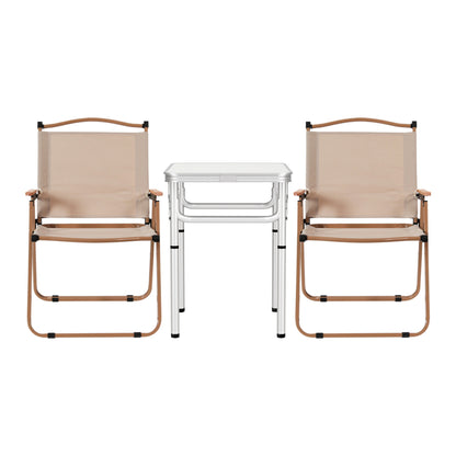 Weisshorn 3pc Camping Table Chair Set Outdoor Folding Aluminium Portable Picnic ALU-FOLD-BGX2-MDF-60