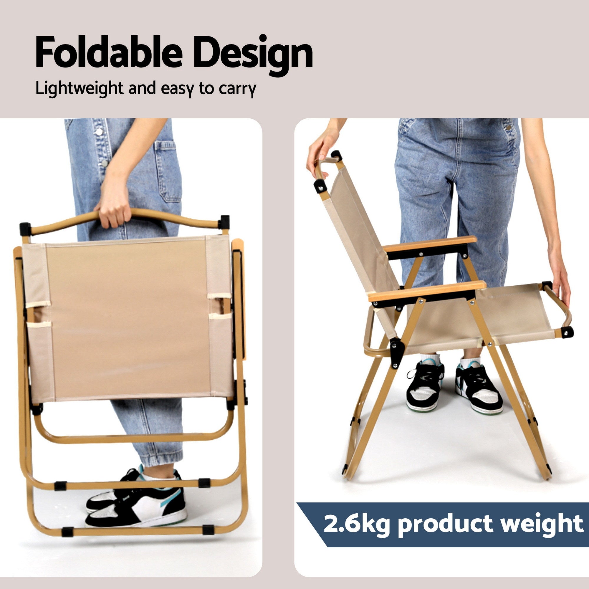 Weisshorn 3pc Camping Table Chair Set Outdoor Folding Aluminium Portable Picnic ALU-FOLD-BGX2-MDF-60