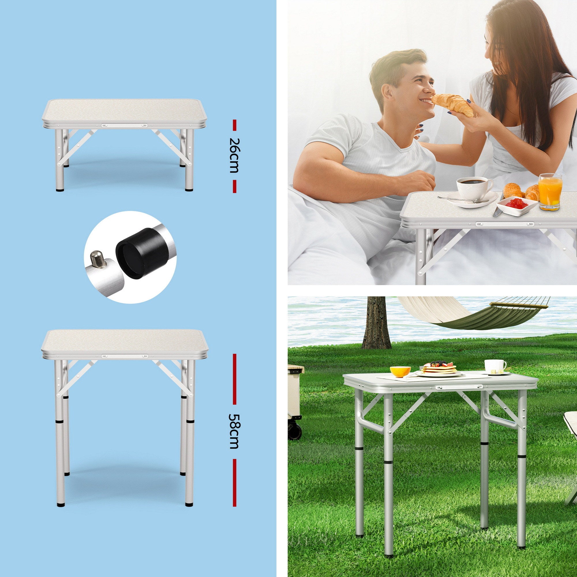 Weisshorn 3pc Camping Table Chair Set Outdoor Folding Aluminium Portable Picnic ALU-FOLD-BGX2-MDF-60