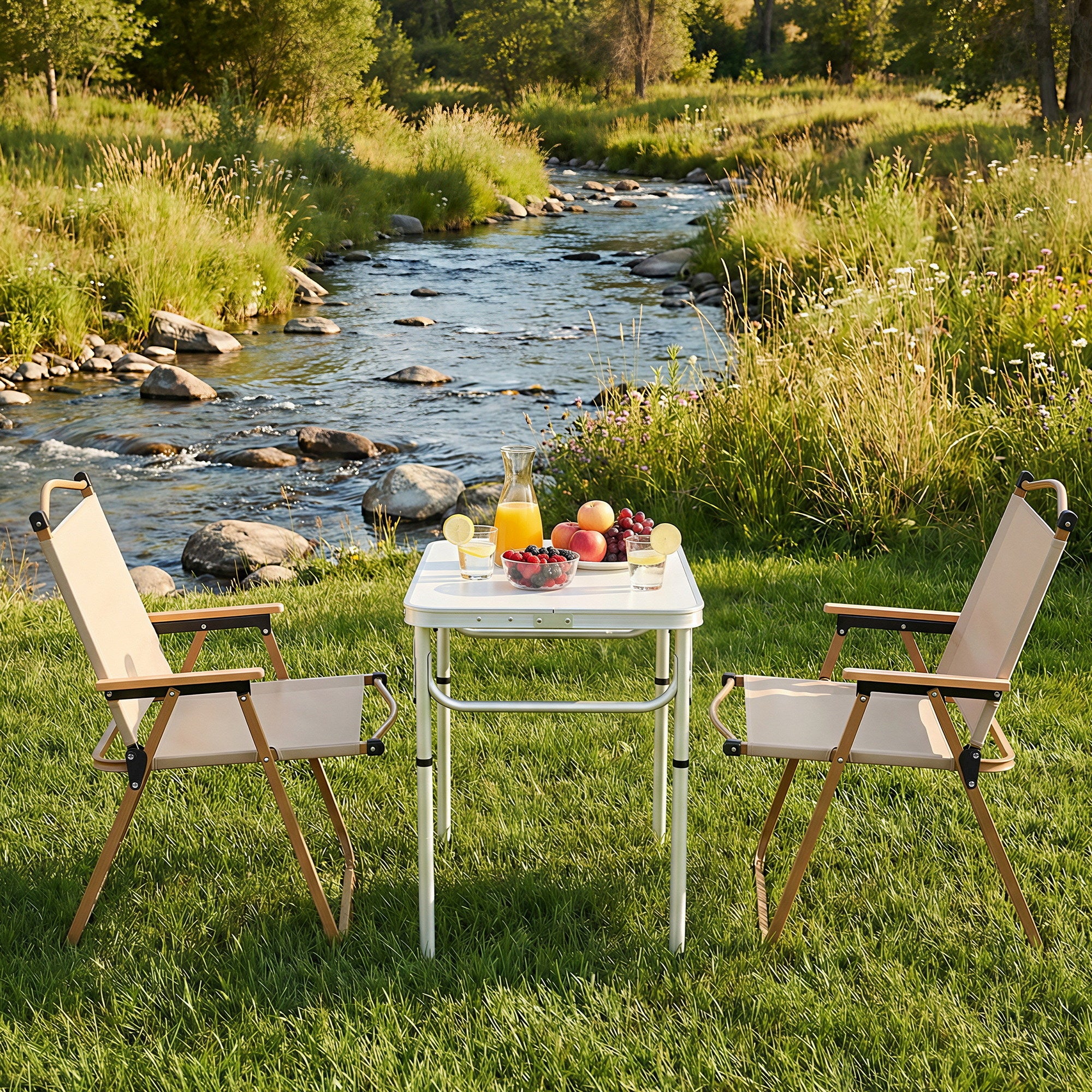 Weisshorn 3pc Camping Table Chair Set Outdoor Folding Aluminium Portable Picnic ALU-FOLD-BGX2-MDF-60