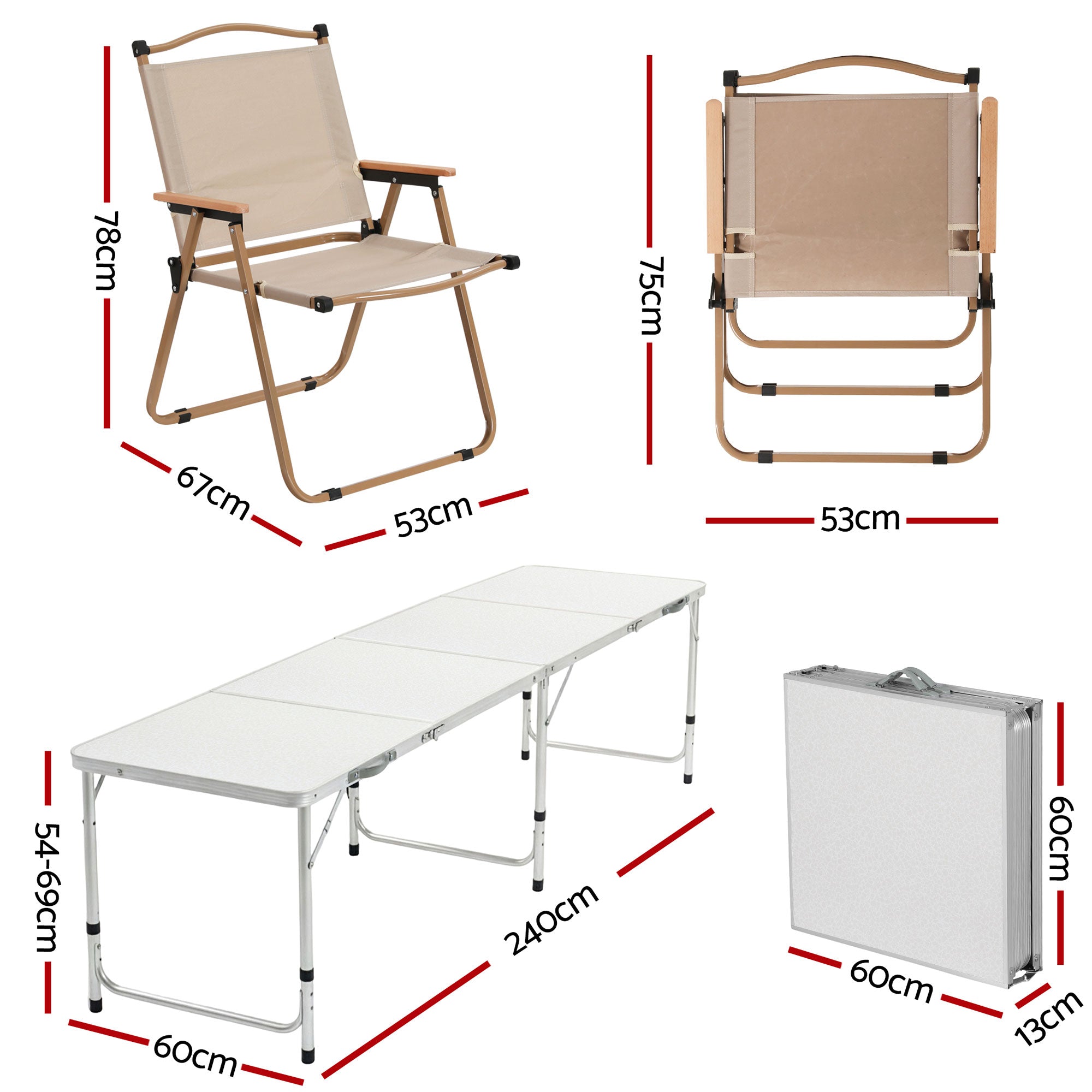 Weisshorn 7pc Camping Table Chair Set Outdoor Folding Aluminium Portable Picnic ALU-FOLD-BGX6-MDF-240
