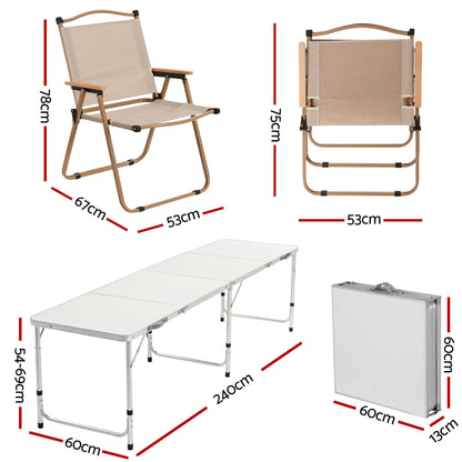 Weisshorn 7pc Camping Table Chair Set Outdoor Folding Aluminium Portable Picnic ALU-FOLD-BGX6-MDF-240