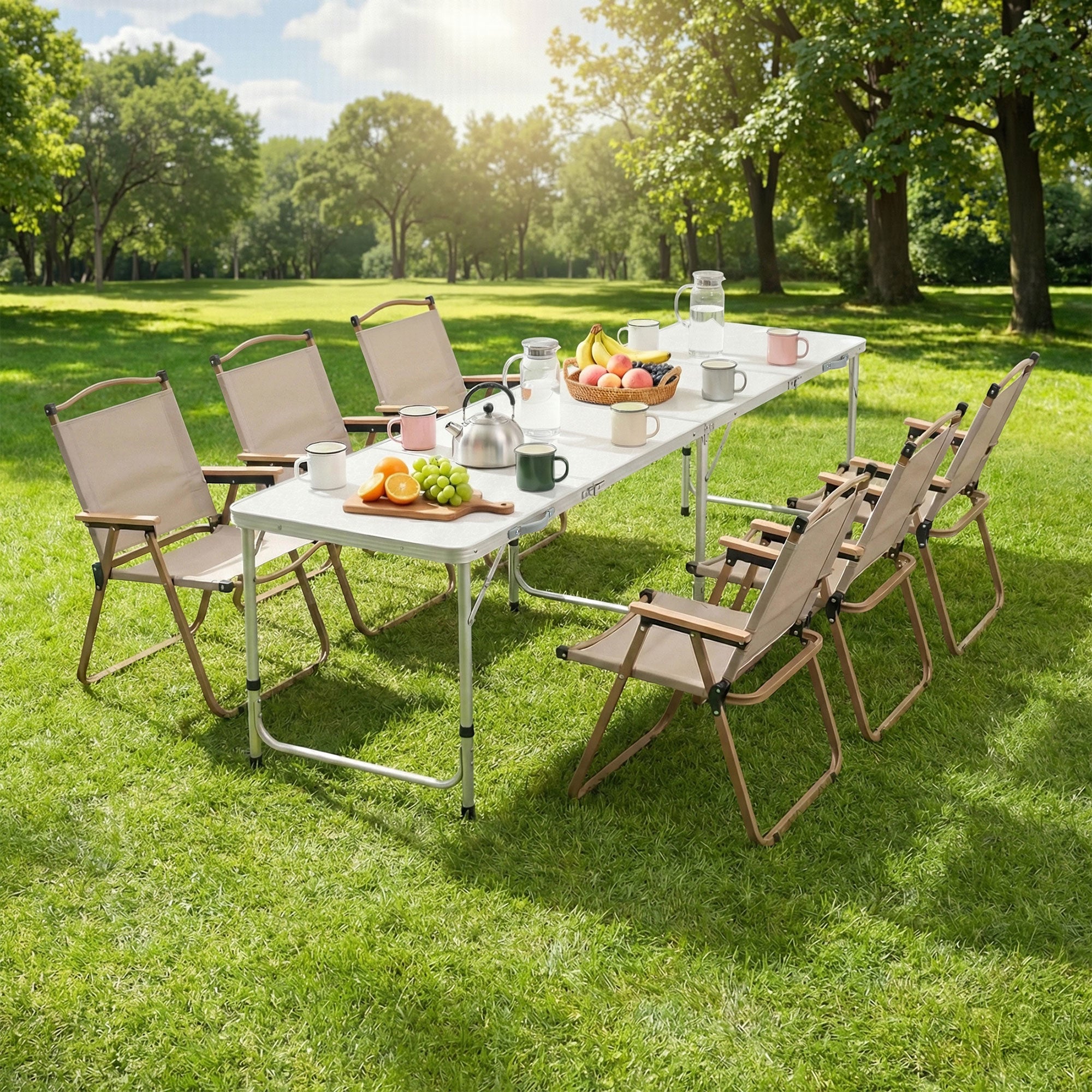 Weisshorn 7pc Camping Table Chair Set Outdoor Folding Aluminium Portable Picnic ALU-FOLD-BGX6-MDF-240