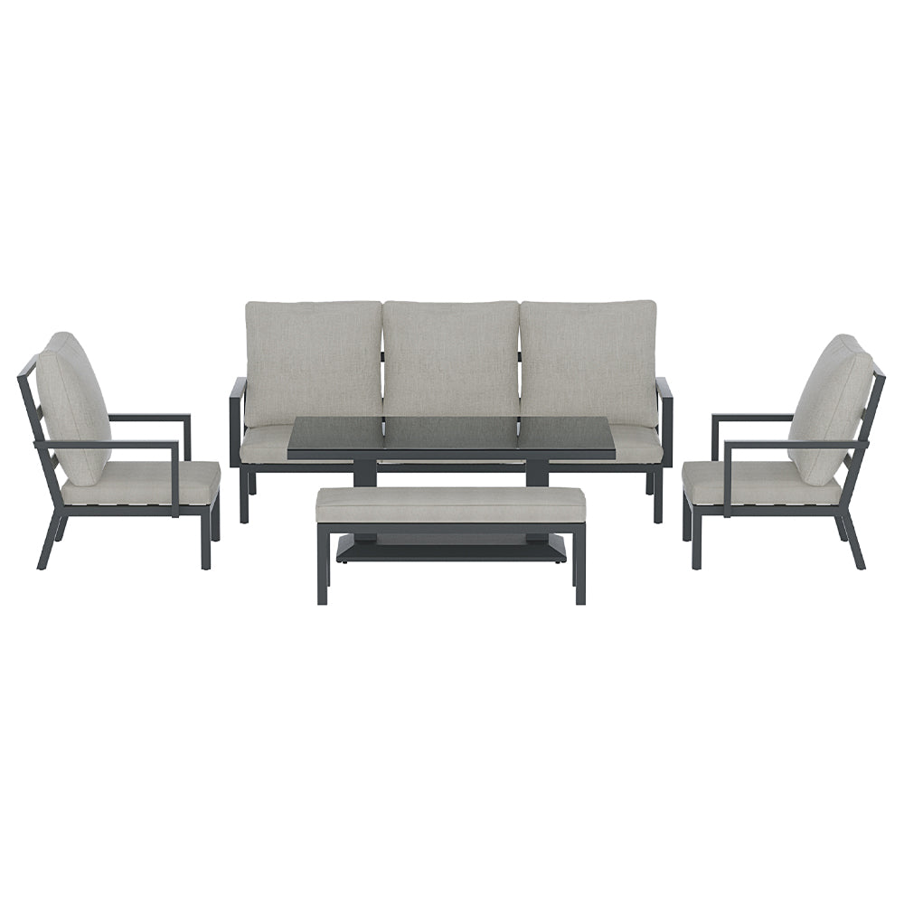 Gardeon 5-Piece Outdoor Furniture Setting Table Chair Set Aluminium Sofa 7-Seater ALU-SOFA-5PCS-BENCH-AB